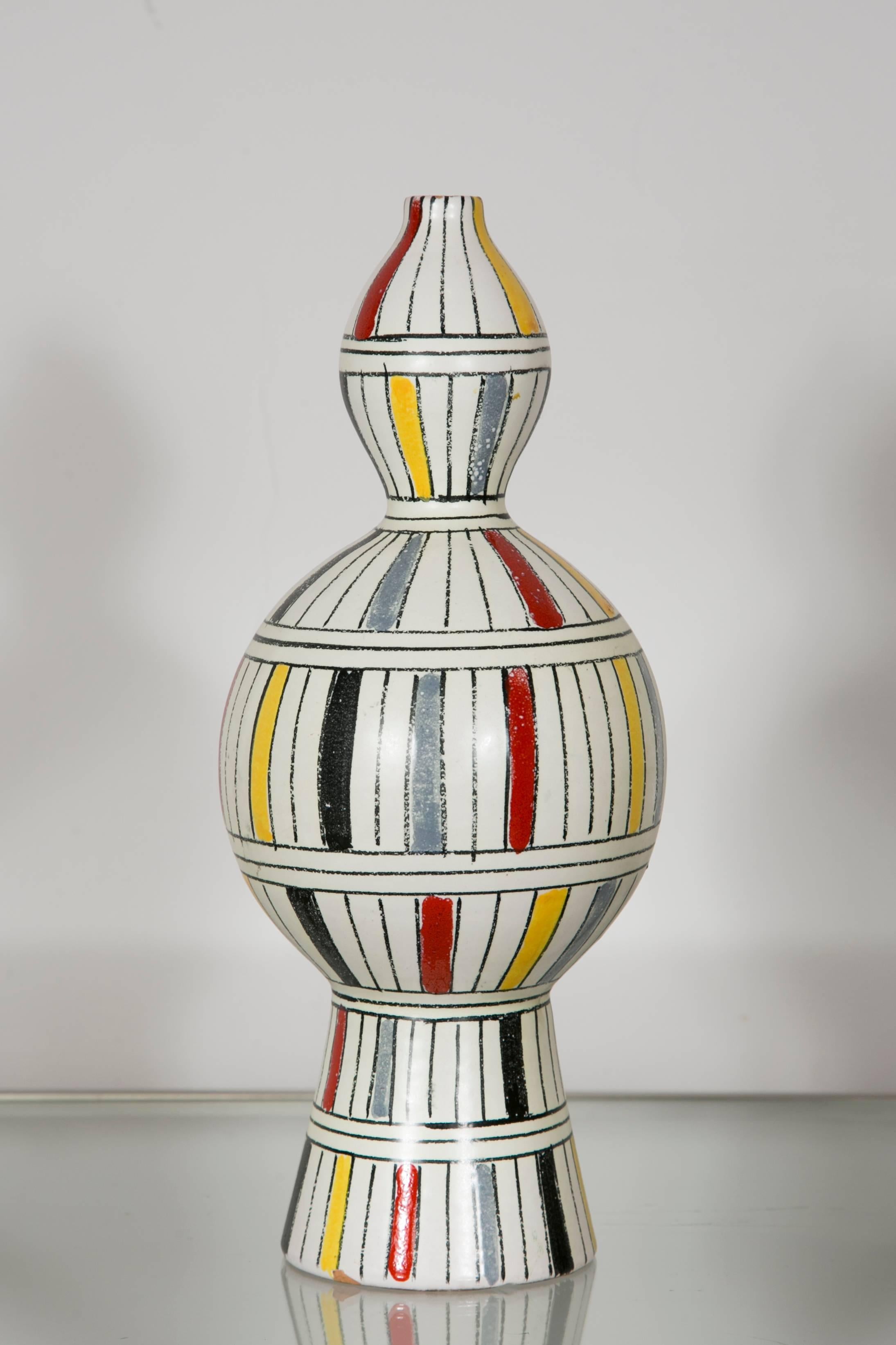 Mid-Century Modern Ceramic Vase with Polychrome Striped Decor, Italy, 1960