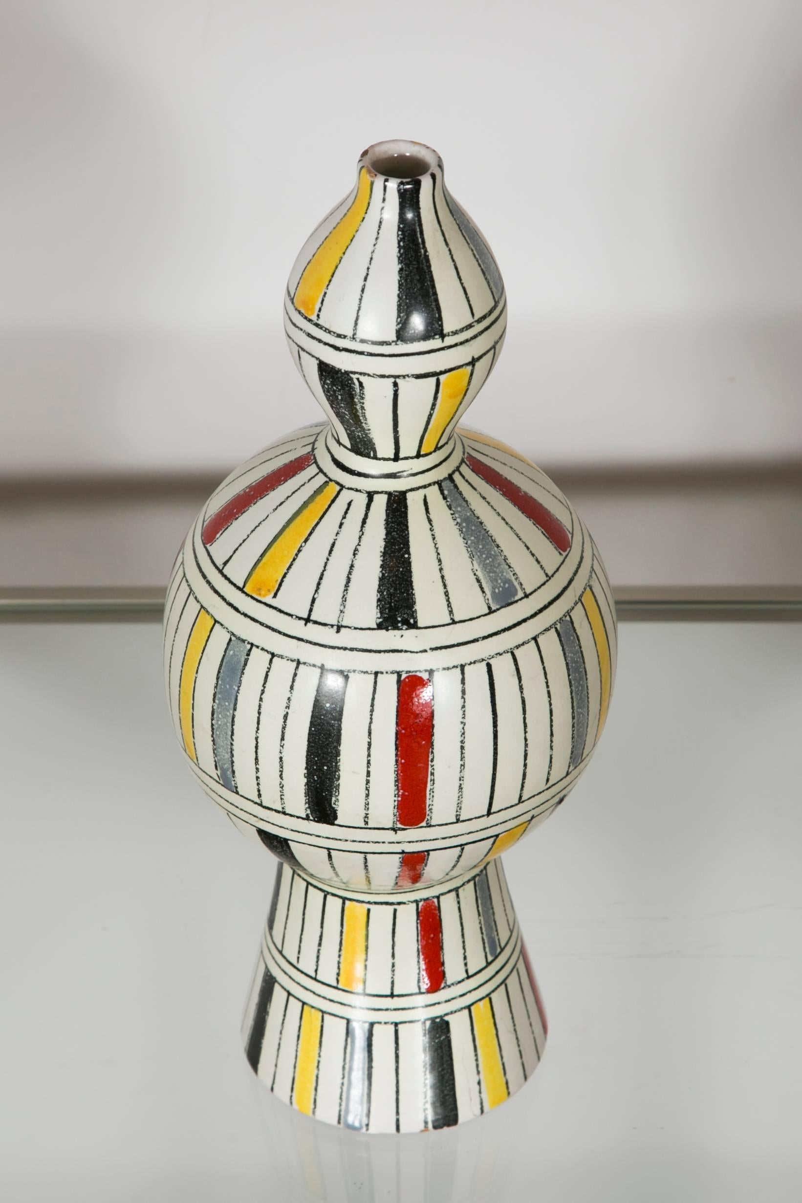 Ceramic Vase with Polychrome Striped Decor, Italy, 1960 In Good Condition In Paris, Ile-de-France