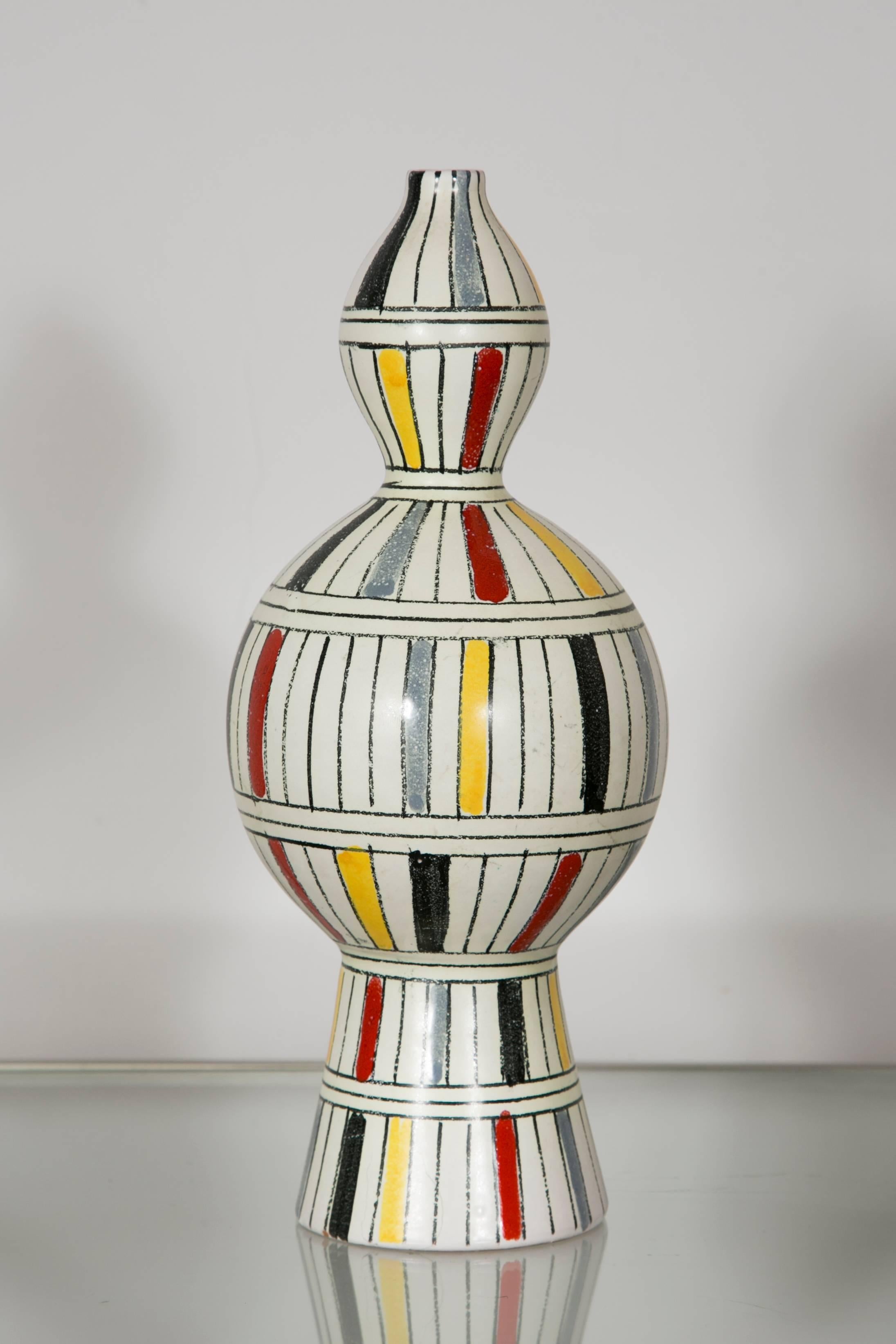 Italian Ceramic Vase with Polychrome Striped Decor, Italy, 1960