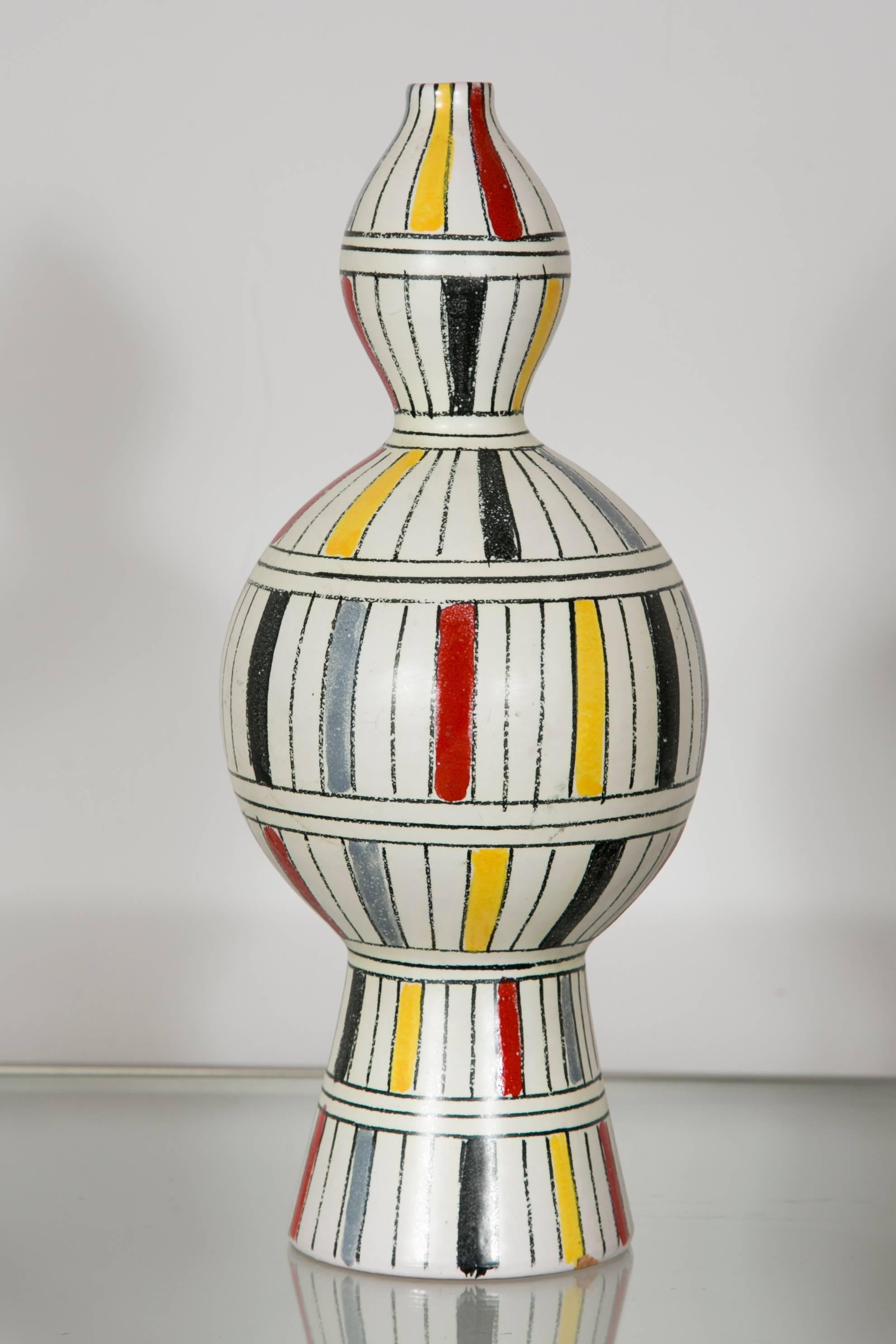 Glazed Ceramic Vase with Polychrome Striped Decor, Italy, 1960