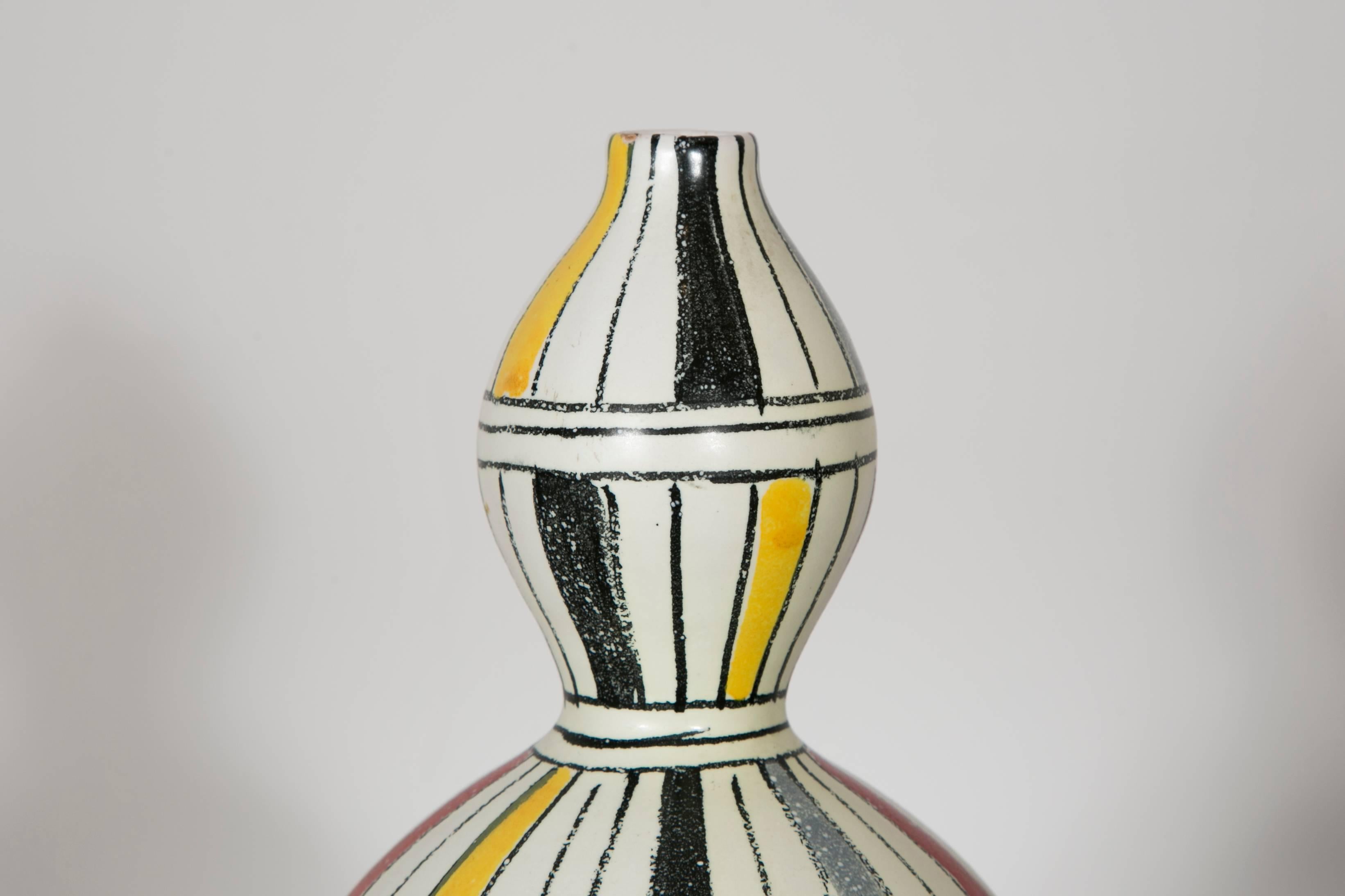 Mid-20th Century Ceramic Vase with Polychrome Striped Decor, Italy, 1960