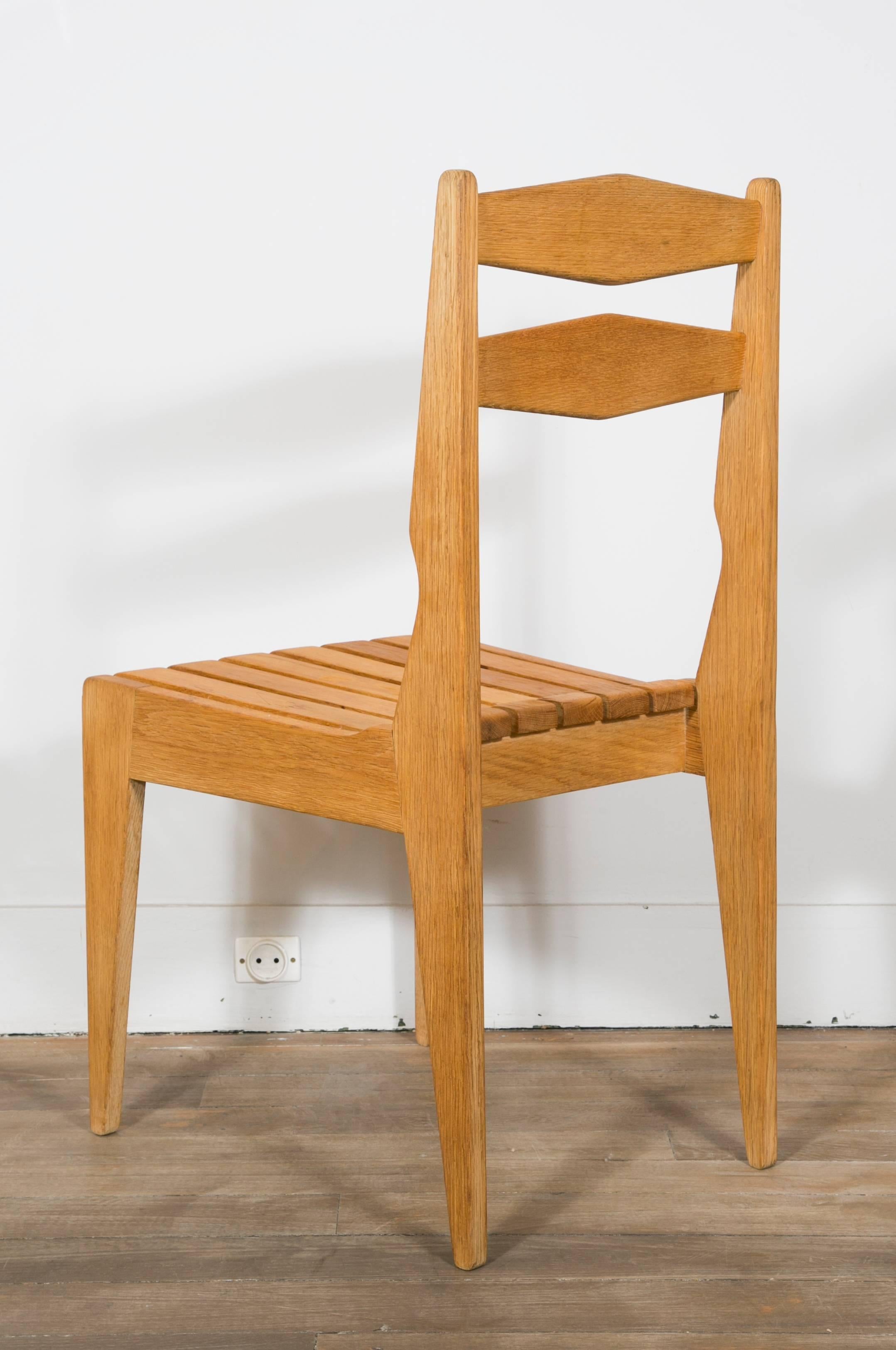 Set of Eight Solid Light Oak Chairs by Guillerme et Chambron, 1960 1