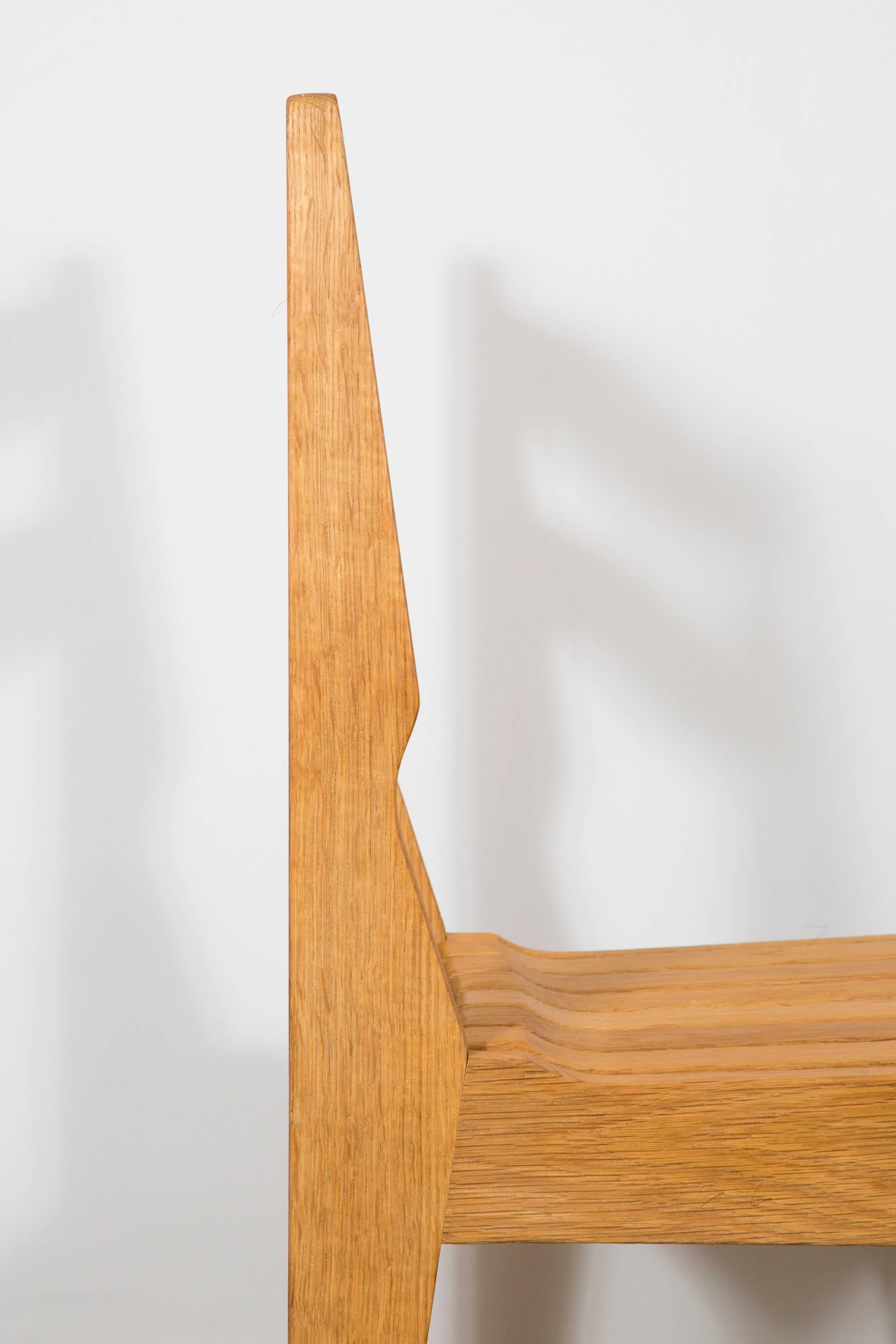 Set of Eight Solid Light Oak Chairs by Guillerme et Chambron, 1960 4