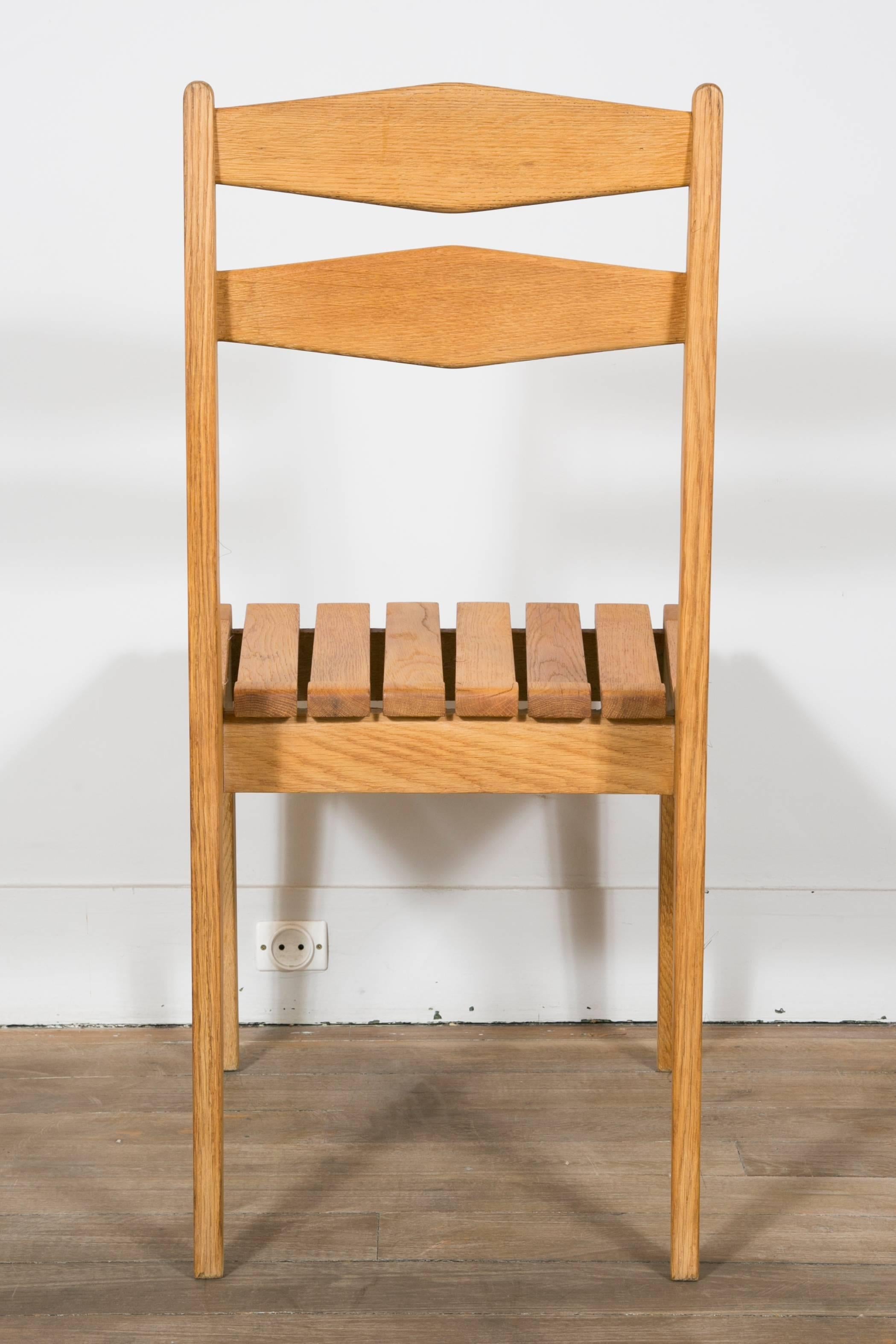 Set of Eight Solid Light Oak Chairs by Guillerme et Chambron, 1960 2