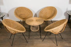 Rattan Set of Scoop Chairs and Table, Style of Janine Abraham, France