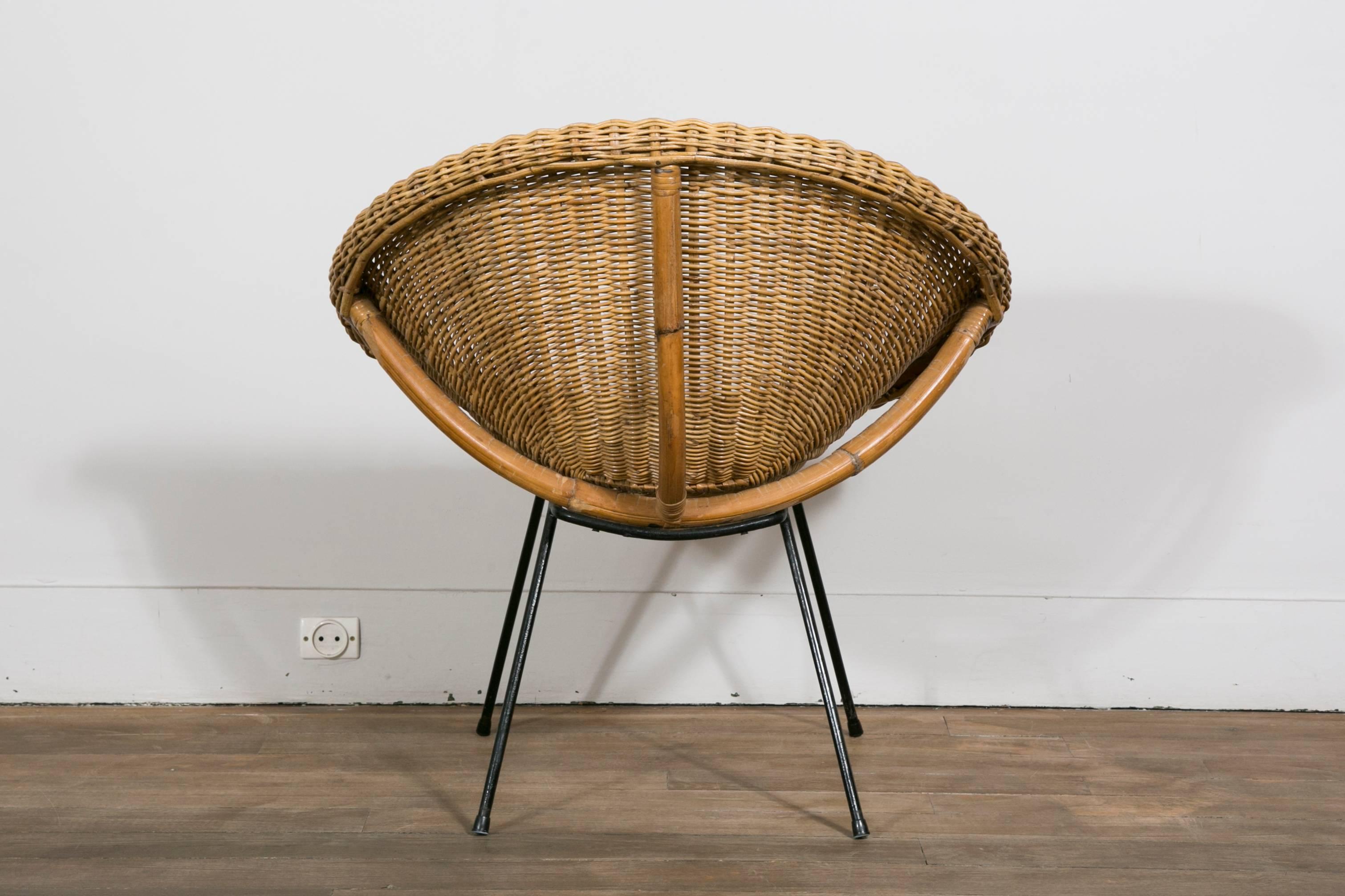 Bamboo Rattan Set of Scoop Chairs and Table, Style of Janine Abraham, France