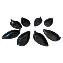 Set of 8 black glazed cups/ bowls/ vide- poche; Accolay, 1960's