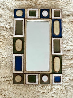 Glazed ceramic framed mirror, Les Argonautes, France 1960'S