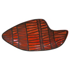 Large orange glazed bowl, dish or vide-poche, Roger Capron, Vallauris 1960's
