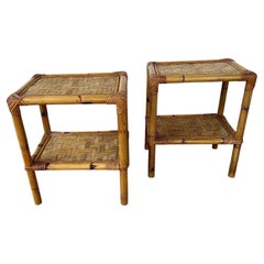 Pair of rattan and bamboo end tables attributed to Dal Vera, Italy 1960's