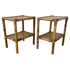 Pair of rattan and bamboo end tables attributed to Dal Vera, Italy 1960's