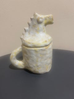 Glazed Ceramic Box by Isabelle Ferlay, Horse Head Lid, Vallauris, 1970