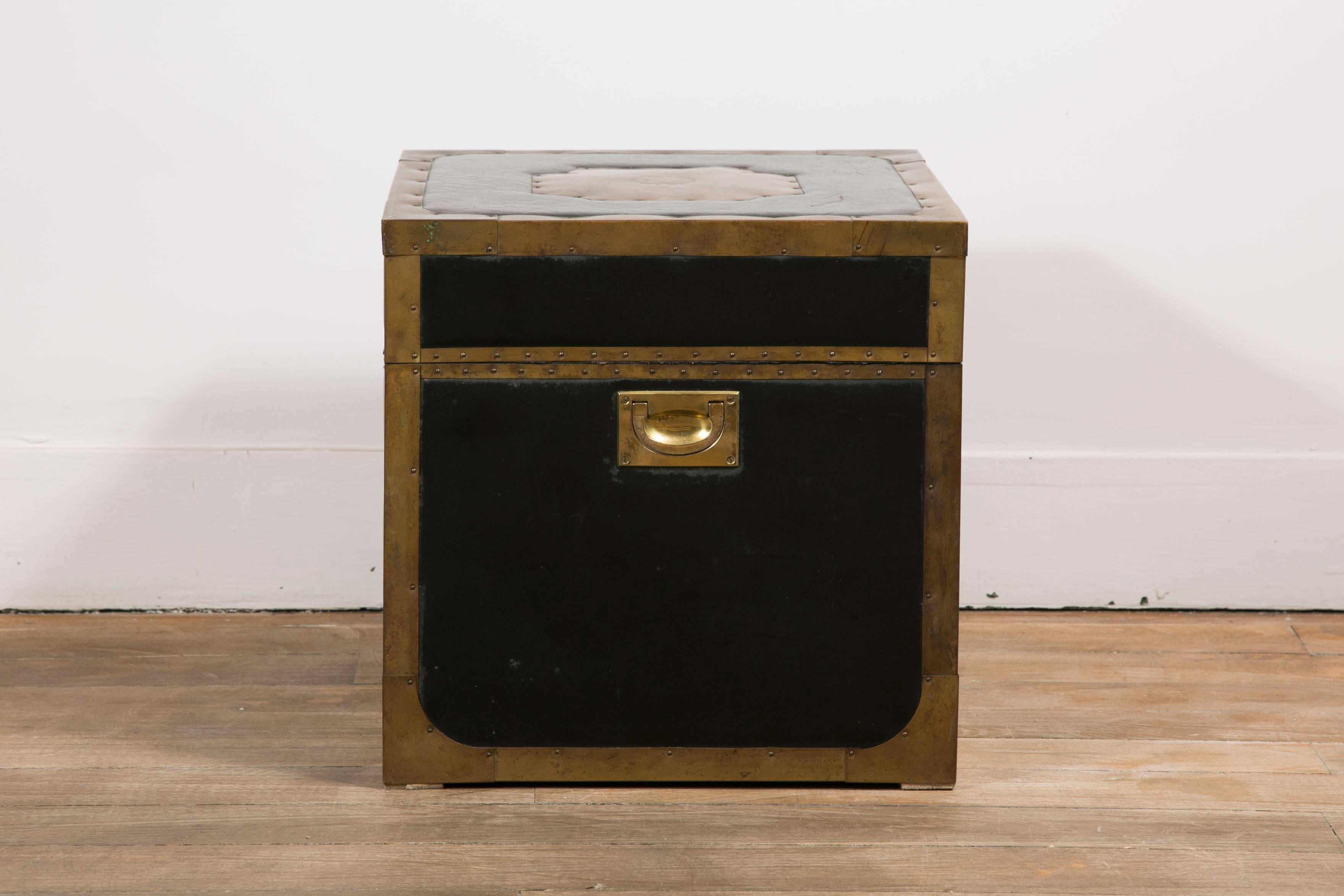 Mid-20th Century Attractive Pair of Leather and Brass Trunk Tables