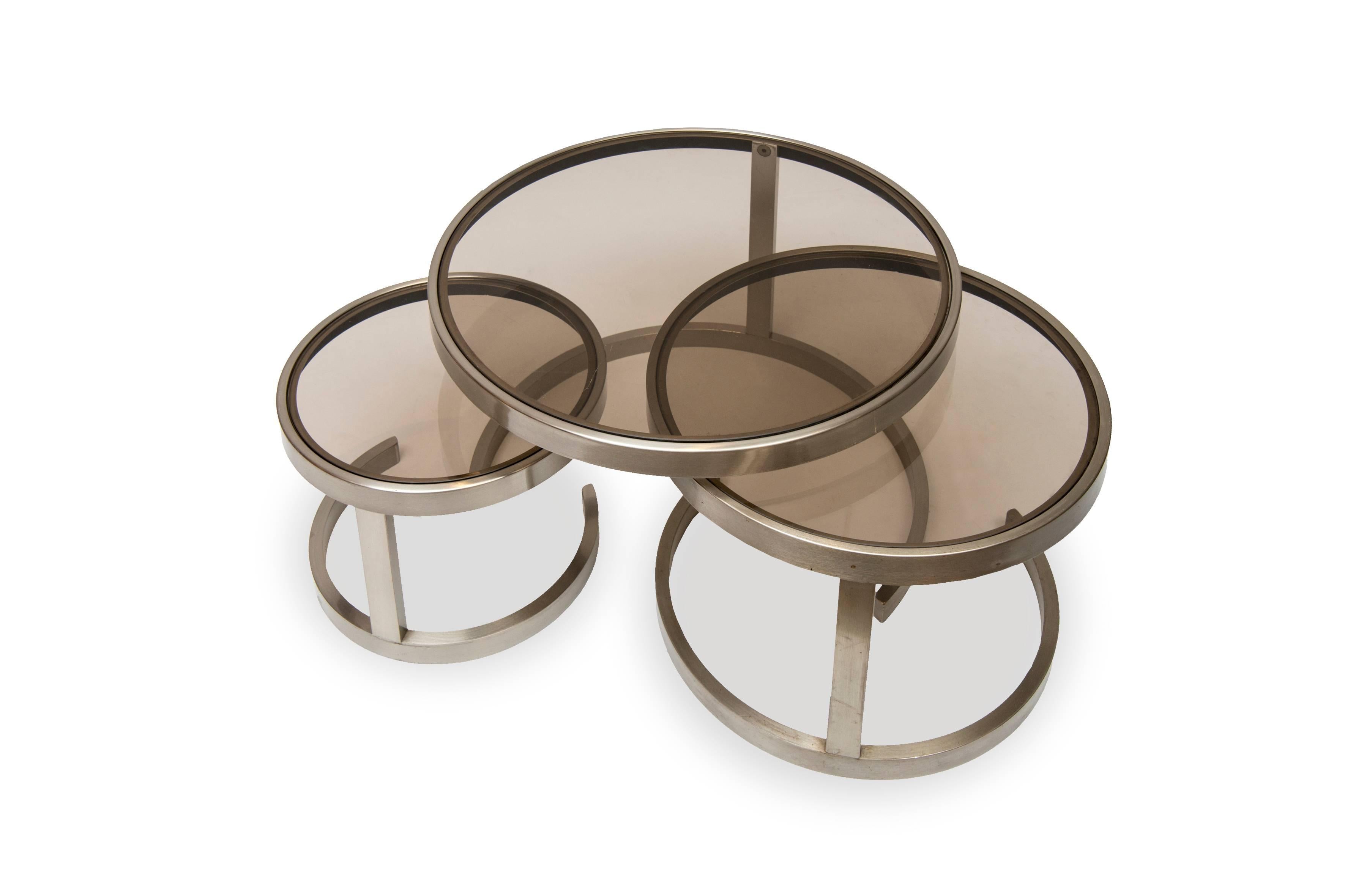 Late 20th Century Pair of Brushed Steel Nesting Tables
