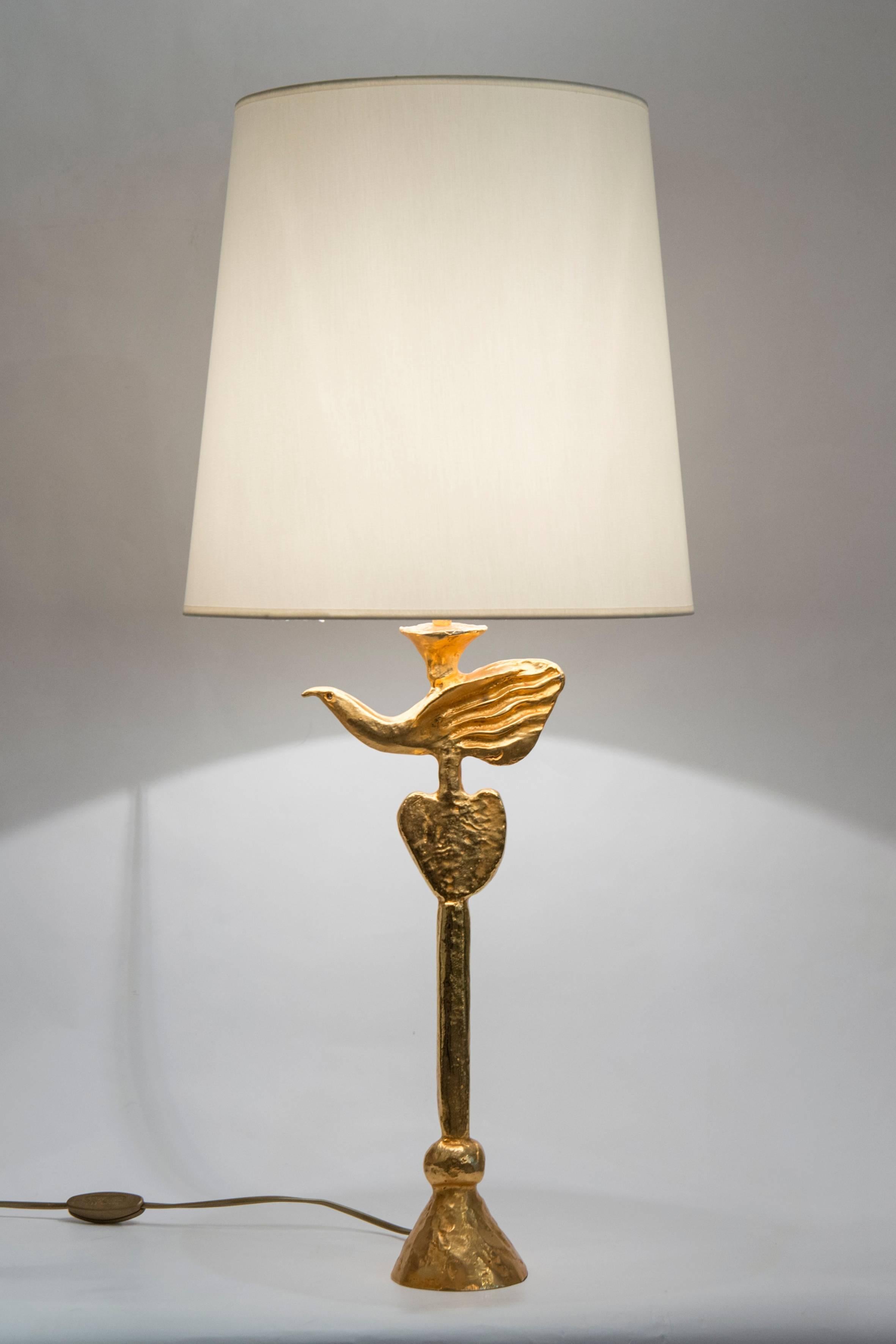 French Gilded Bronze Table Lamp by Pierre Casenove, Edited by Fondica