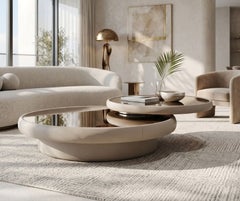 JNK Miami's Venturi Swivel Dual-Tier Leather Coffee Table
