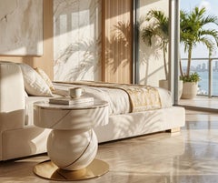 JNK Miami's Vulcano Contemporary Marble & Gold Nightstand
