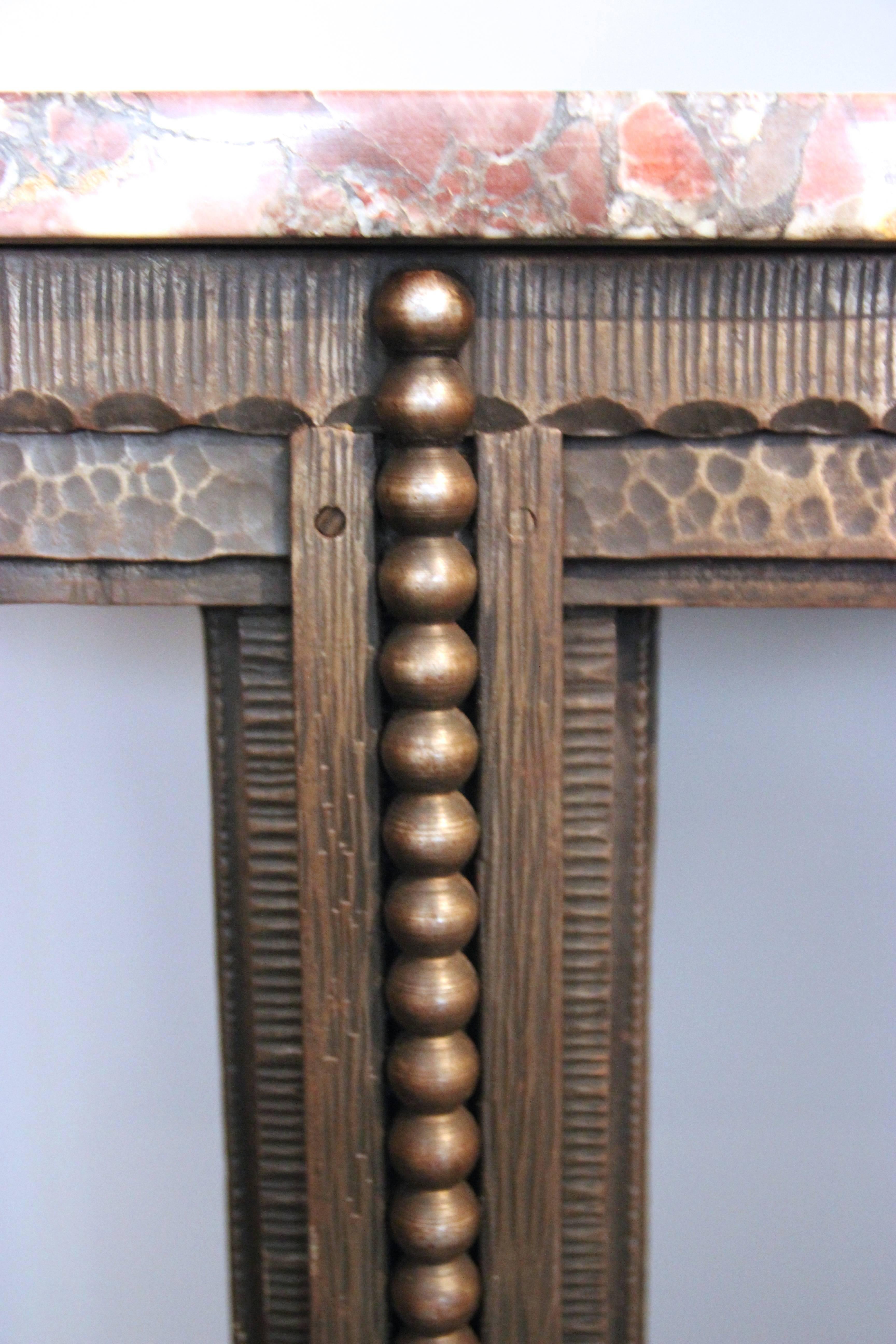 Early 20th Century Style Edgar Brandt, Console, Iron and Marble, circa 1925, France