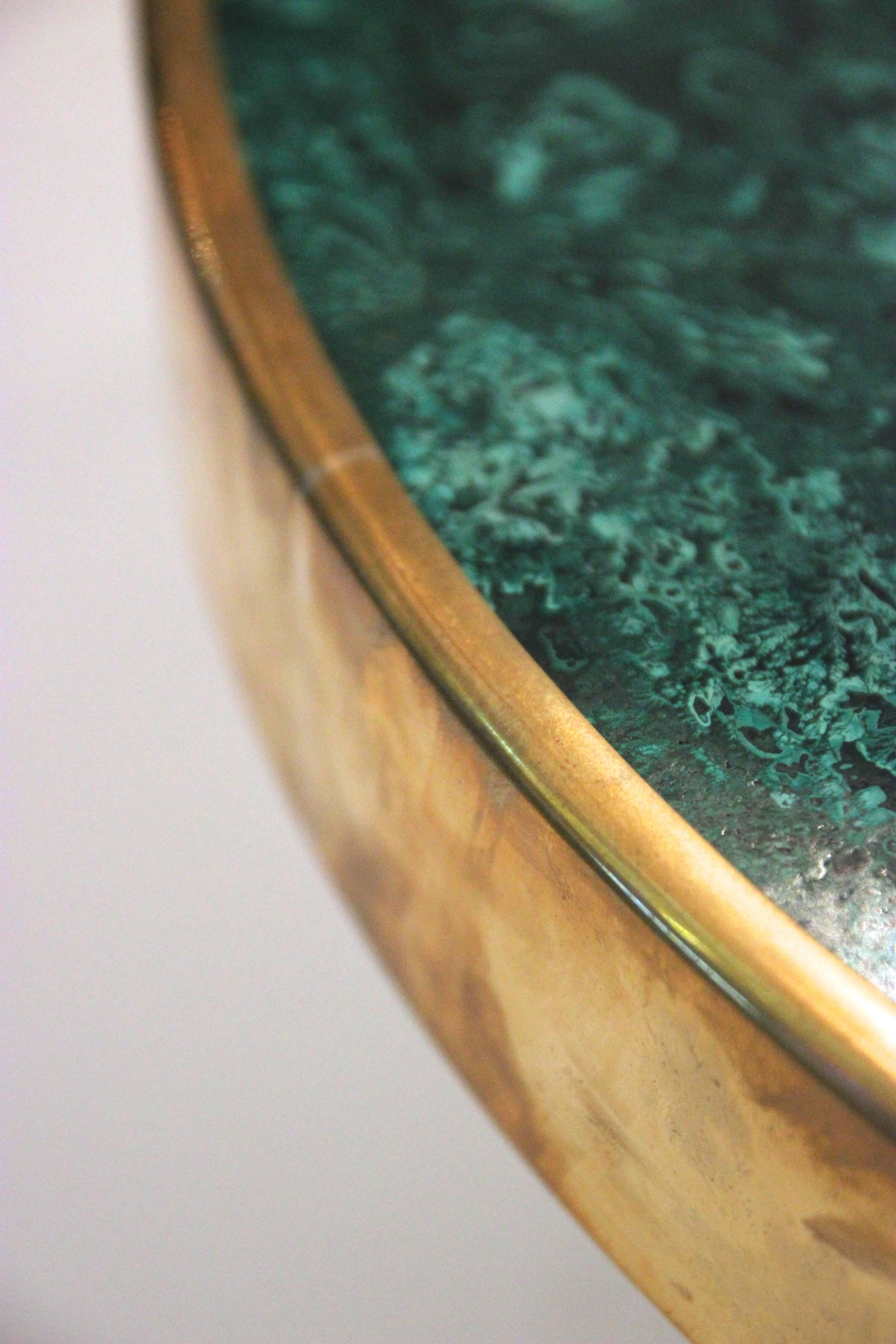 Contemporary Pair of Tables, Gold Brass and Top in Semi-Precious Stone, circa 2010, Italy