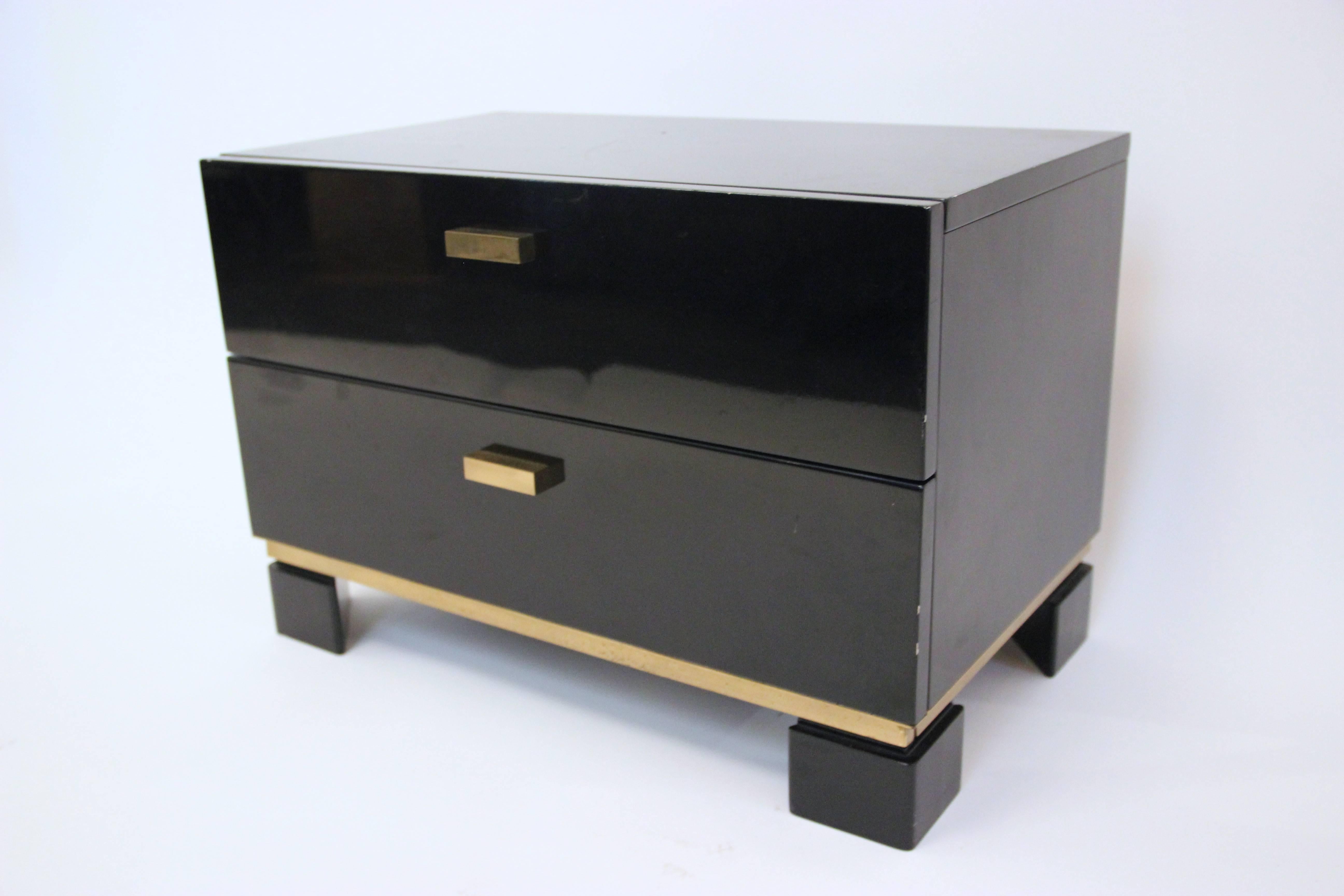 Sideboard and Pair of Drawers, Lacquered Wood and Gilt Brass, circa 1970, France 1