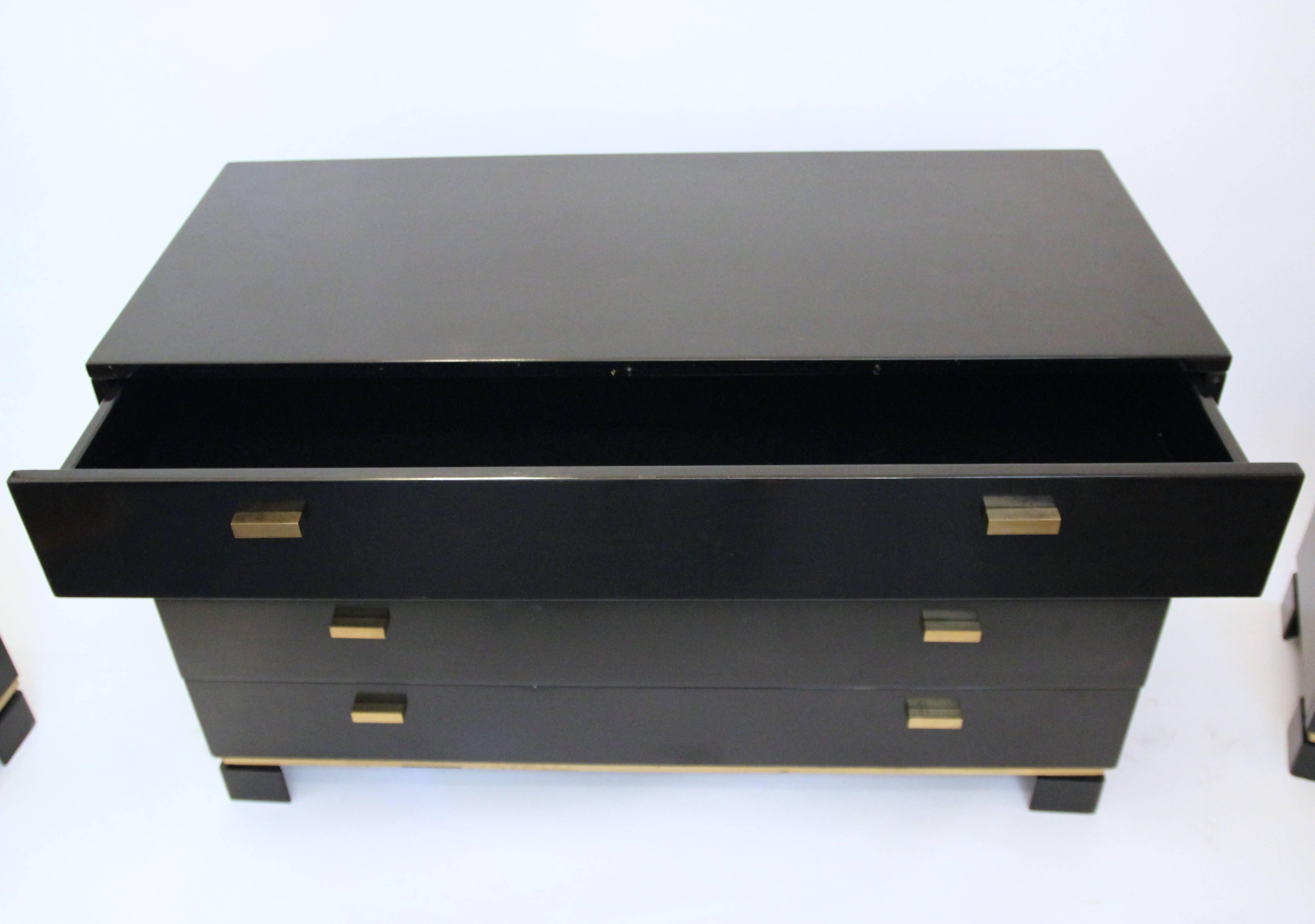 Sideboard and Pair of Drawers, Lacquered Wood and Gilt Brass, circa 1970, France In Good Condition In Nice, Cote d' Azur