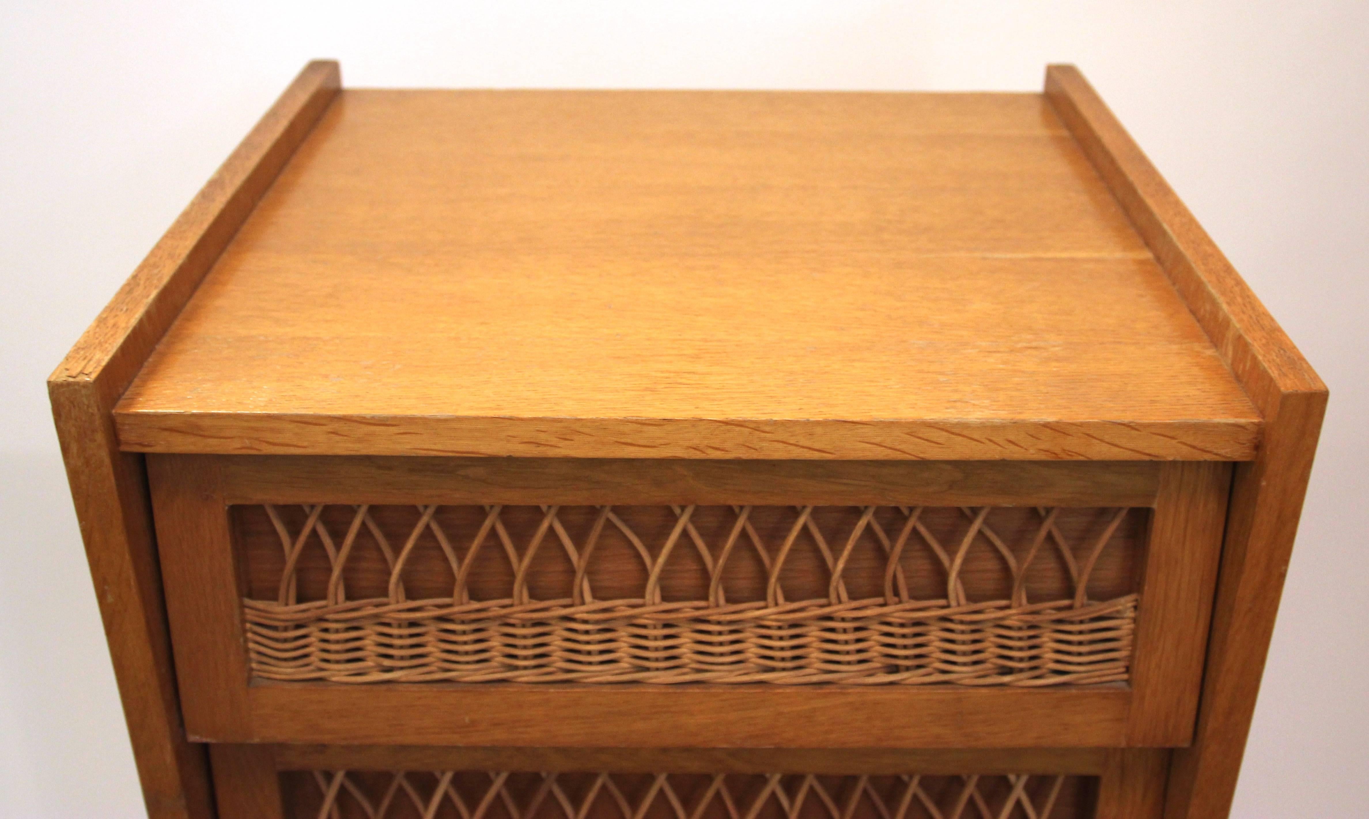 Mid-Century Modern Buffets in the Style of Audoux-Minet, Wood and Wicker, circa 1970, France