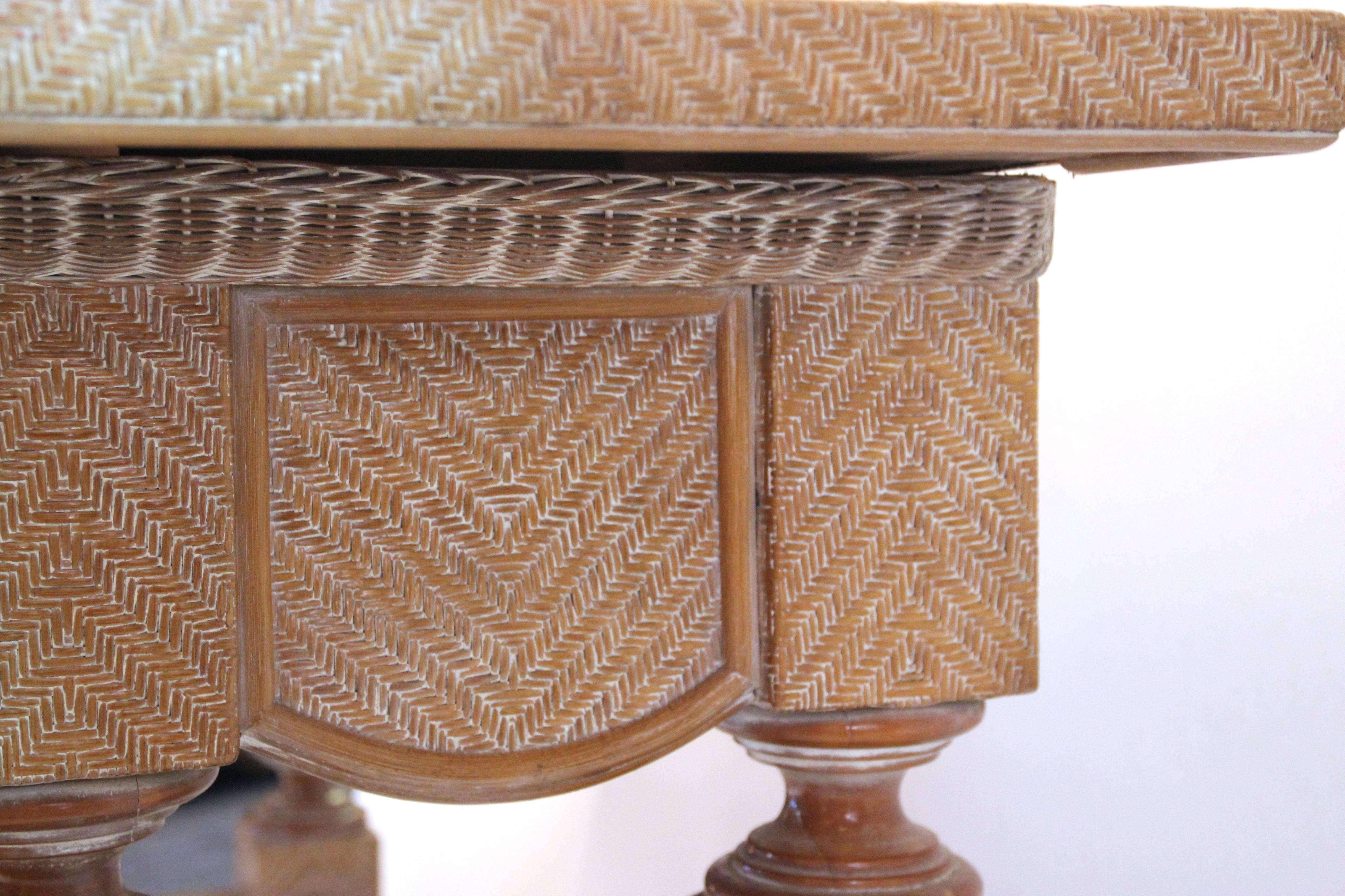 French Wood Console Sheathed Rattan, circa 1970, France