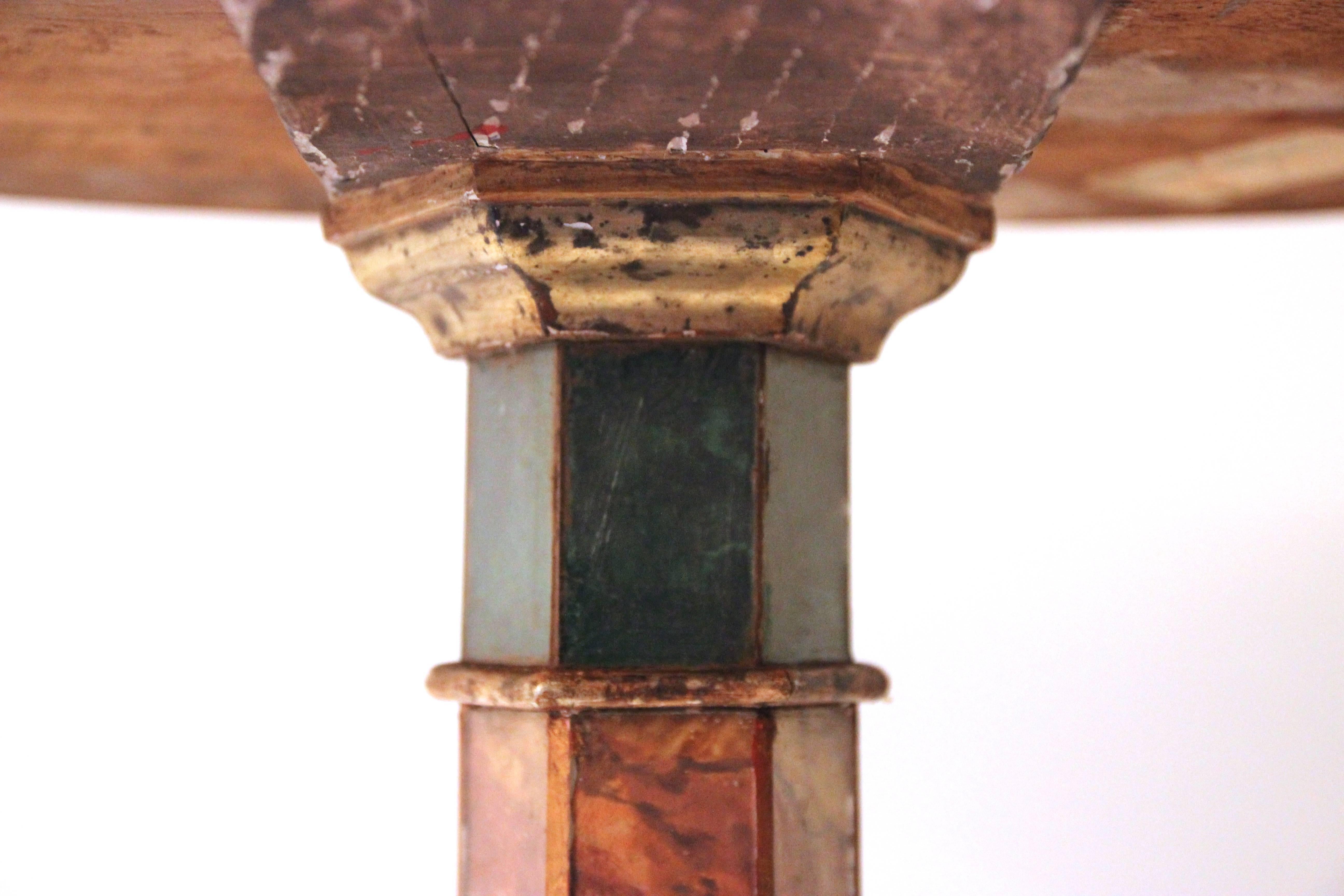 Italian Pedestal Tripod, Wood and Painting under Glass, Italy, circa 1960