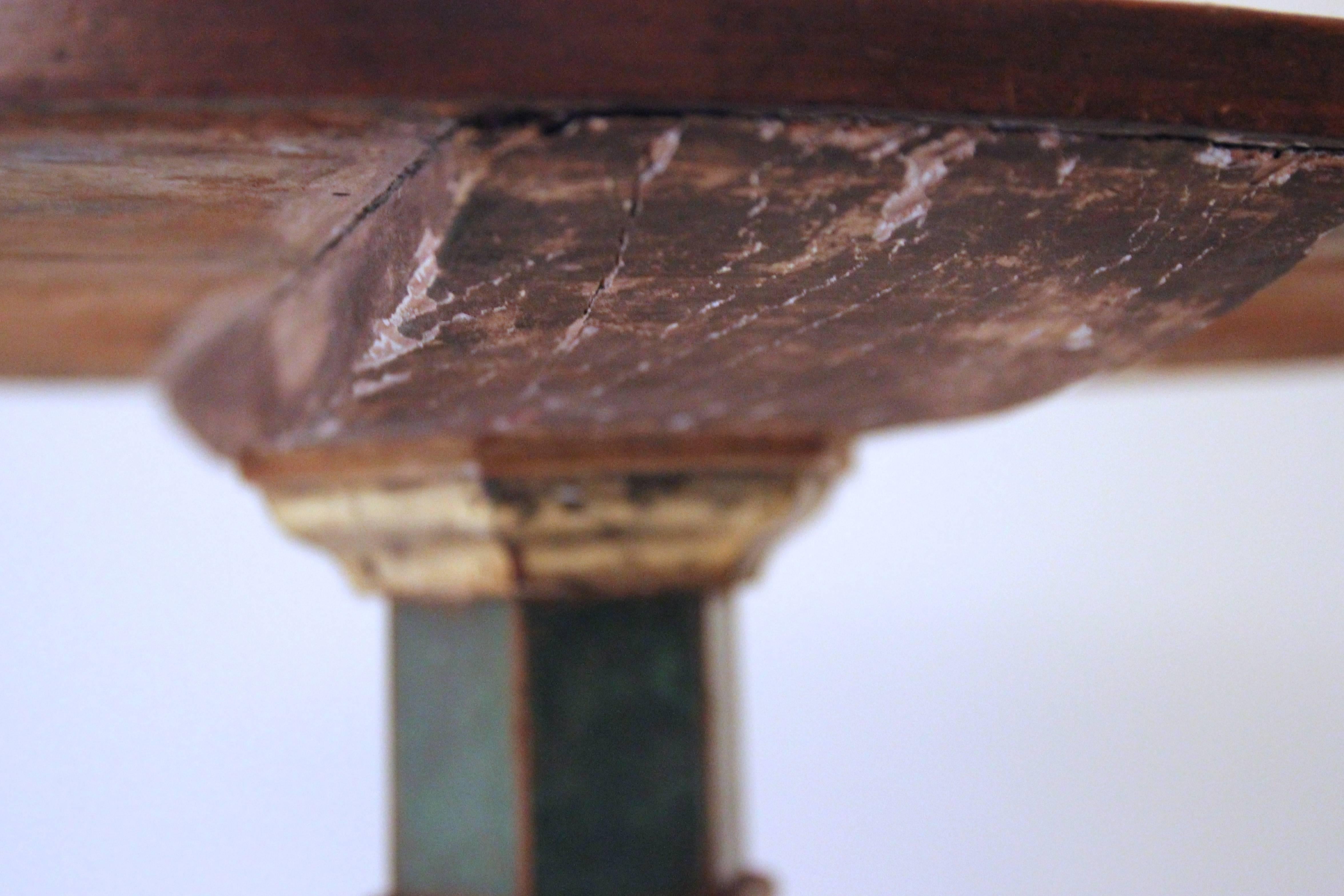 Pedestal Tripod, Wood and Painting under Glass, Italy, circa 1960 In Good Condition In Nice, Cote d' Azur