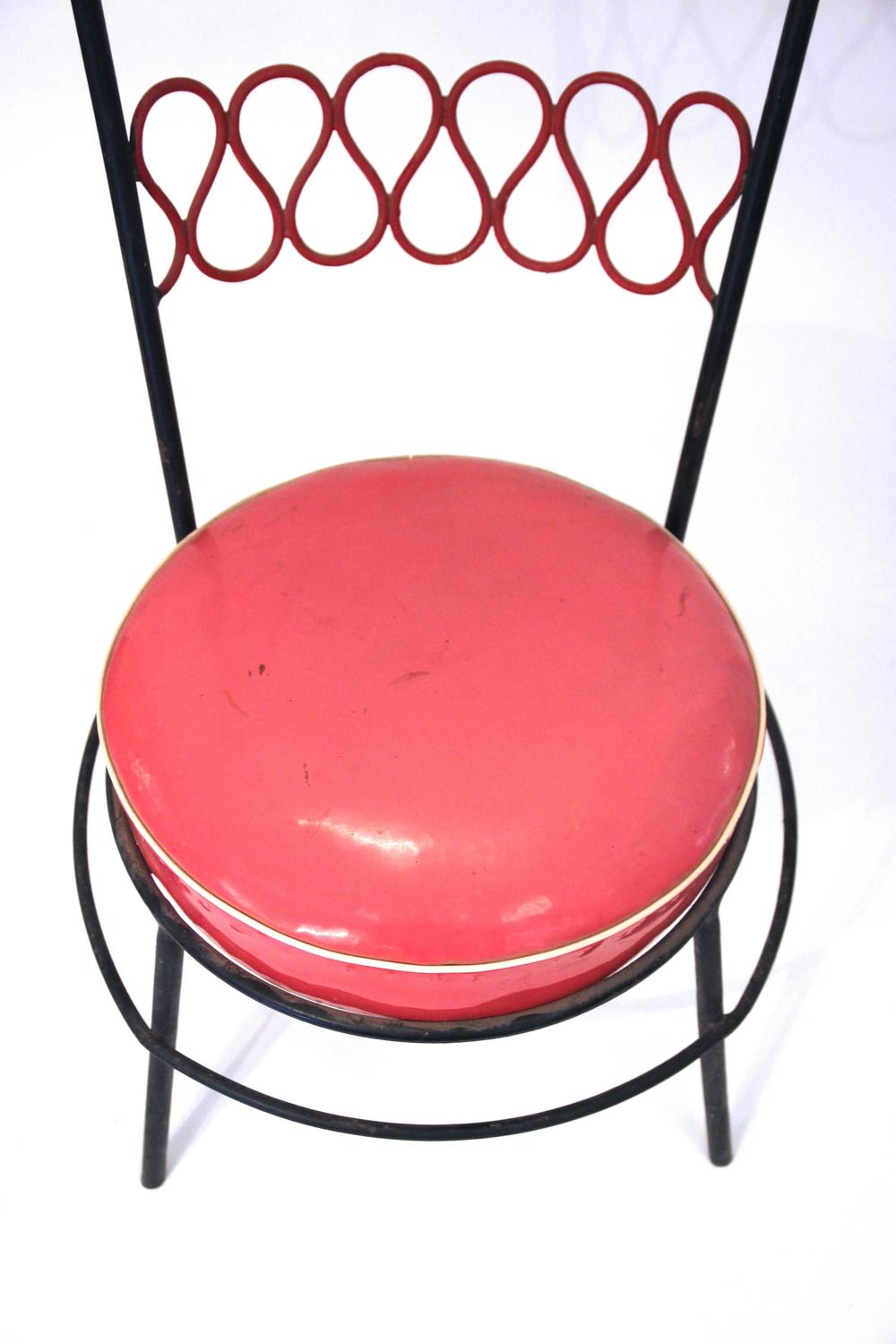 Pair of High Chairs in the Style of Jean Royère, Iron and Original Skai