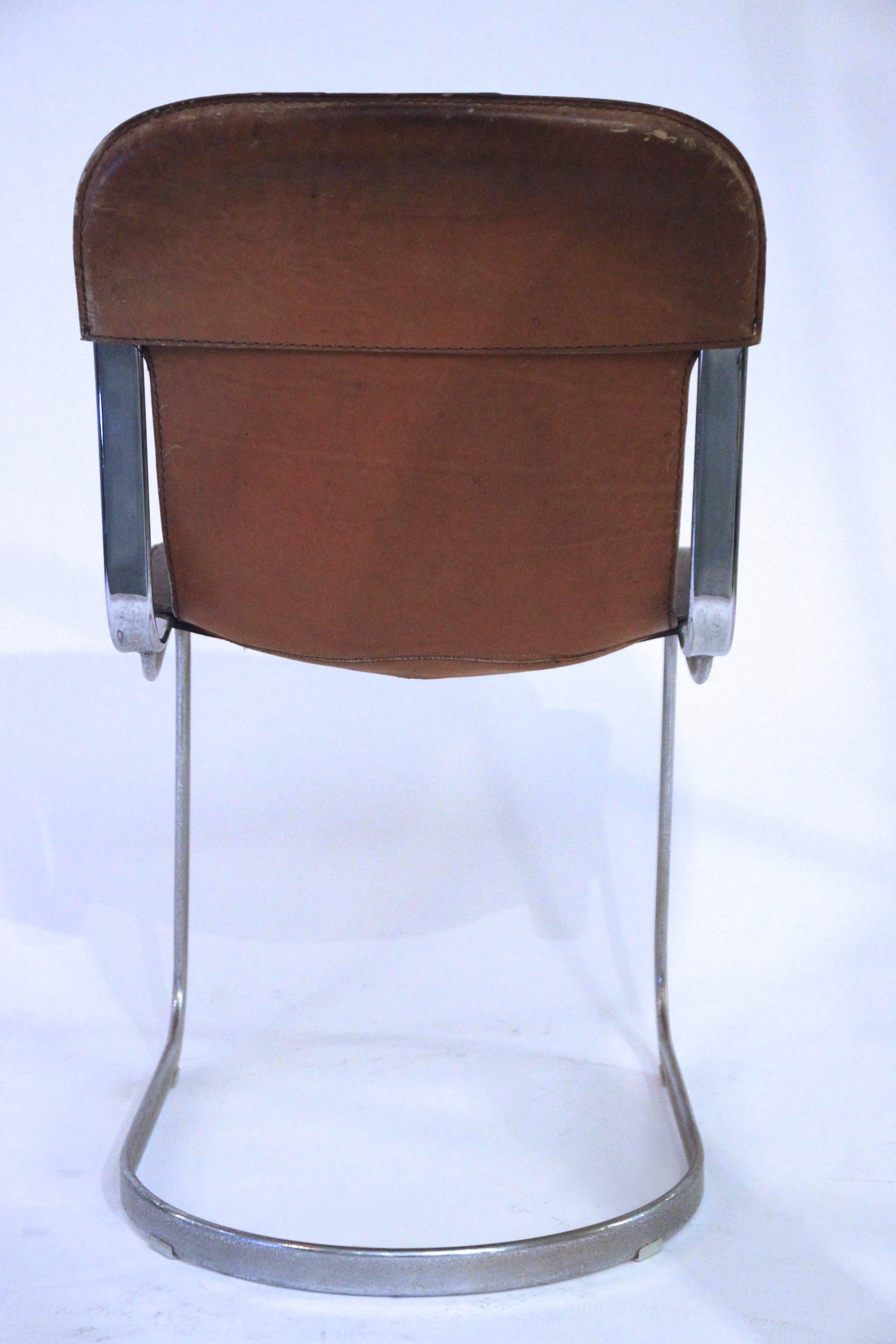 Maison Jansen, Set of Four Chairs, Metal and Leather, circa 1970, France In Good Condition In Nice, Cote d' Azur
