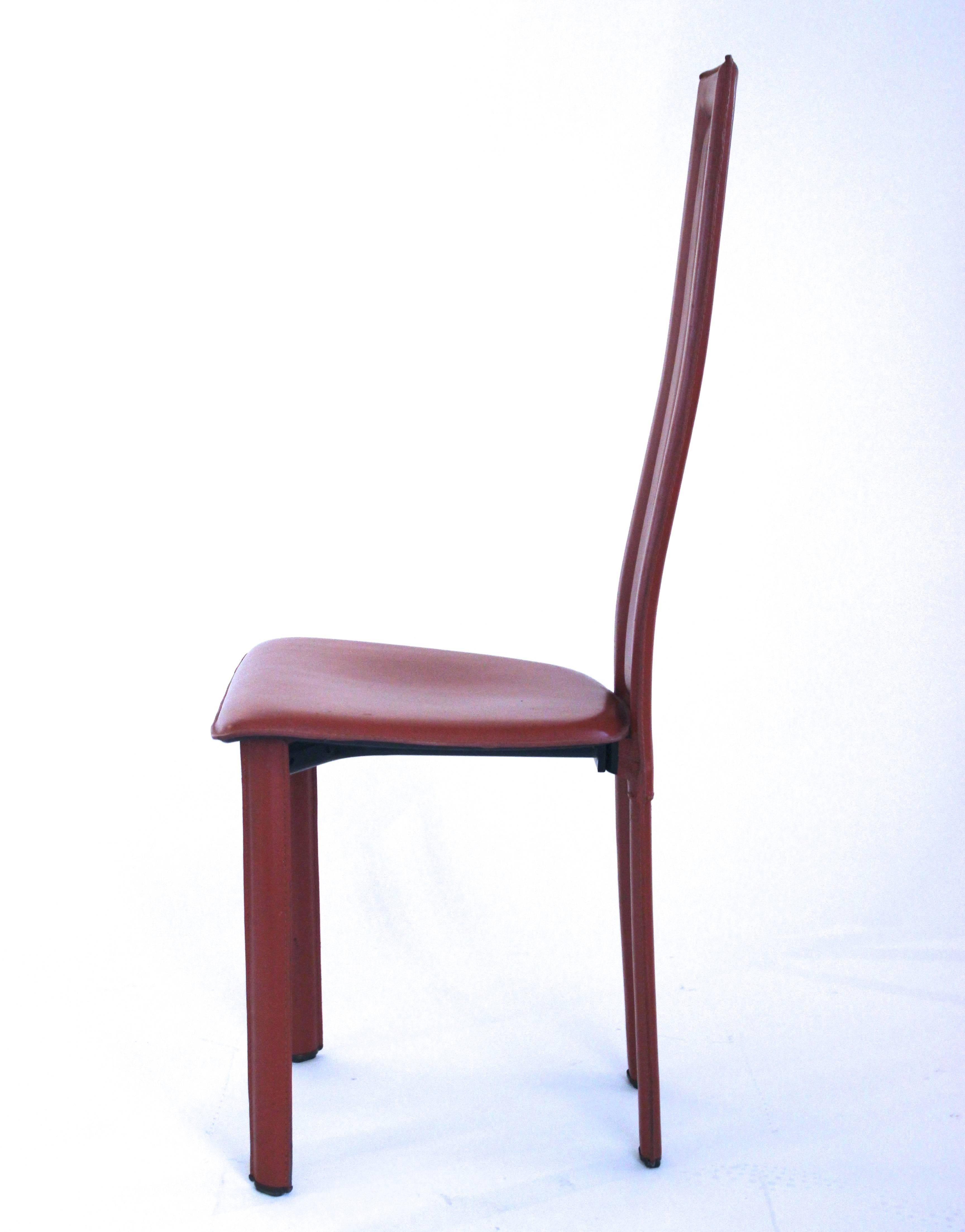 French Set of Six Chairs, Leather, circa 1970, Italy