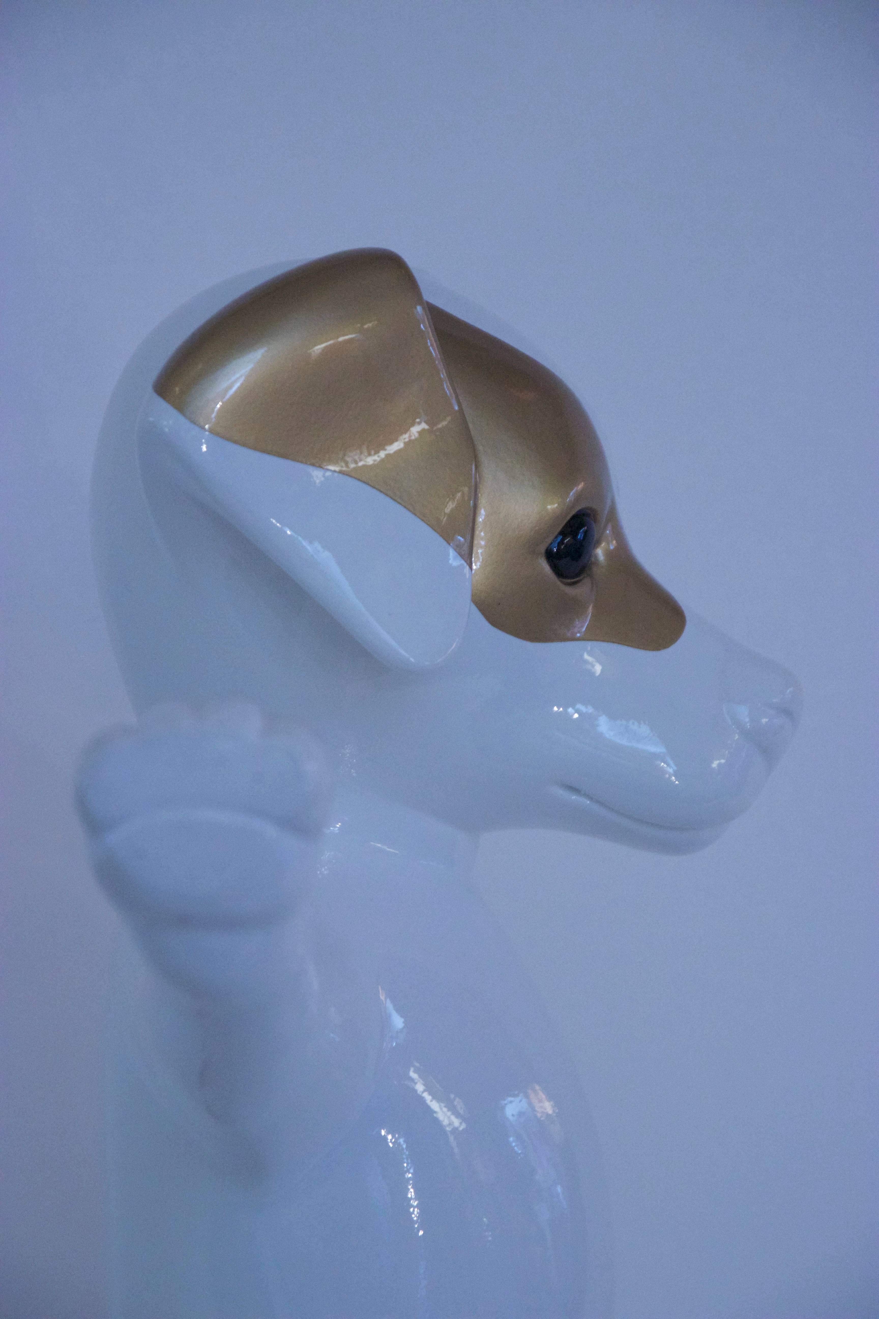 French Stéphane Bolongaro, Totor Dog Sculpture, Resin, Signed, 2016, France