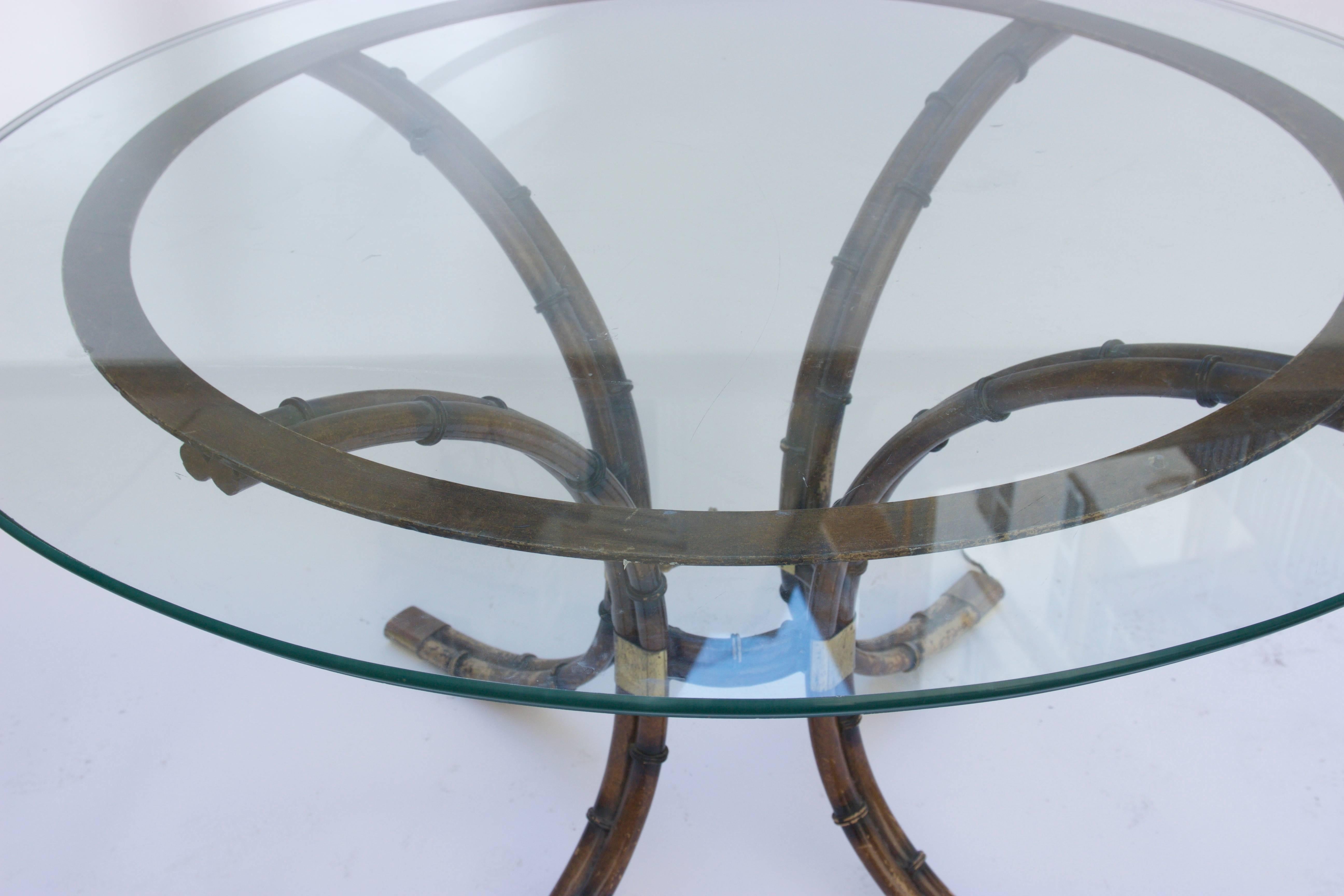 French Maison Jansen, Pedestal Table, Bamboo and Gilded Brass, circa 1970, France