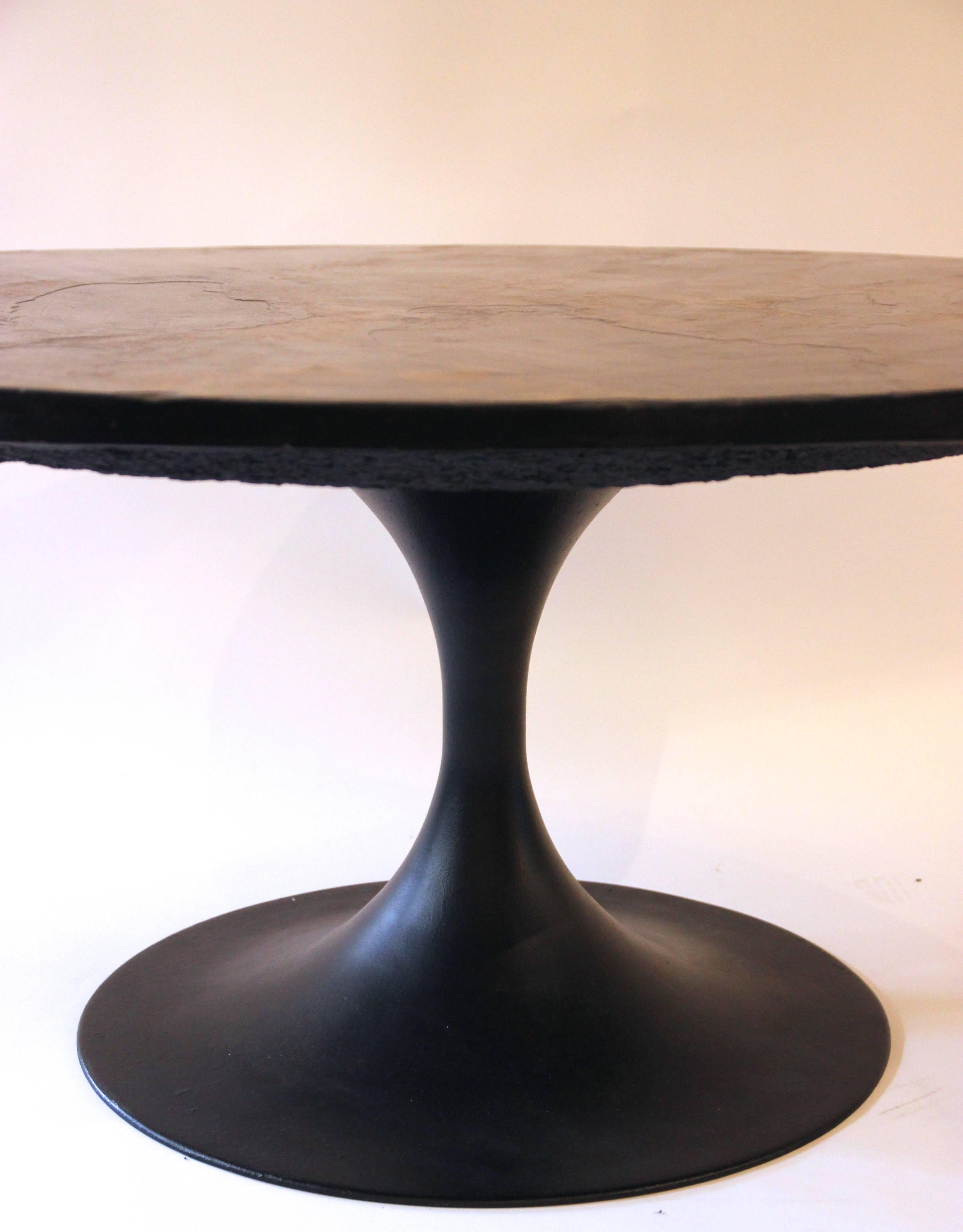French Ligne Roset, coffee table, iron and slate, circa 1970, France.