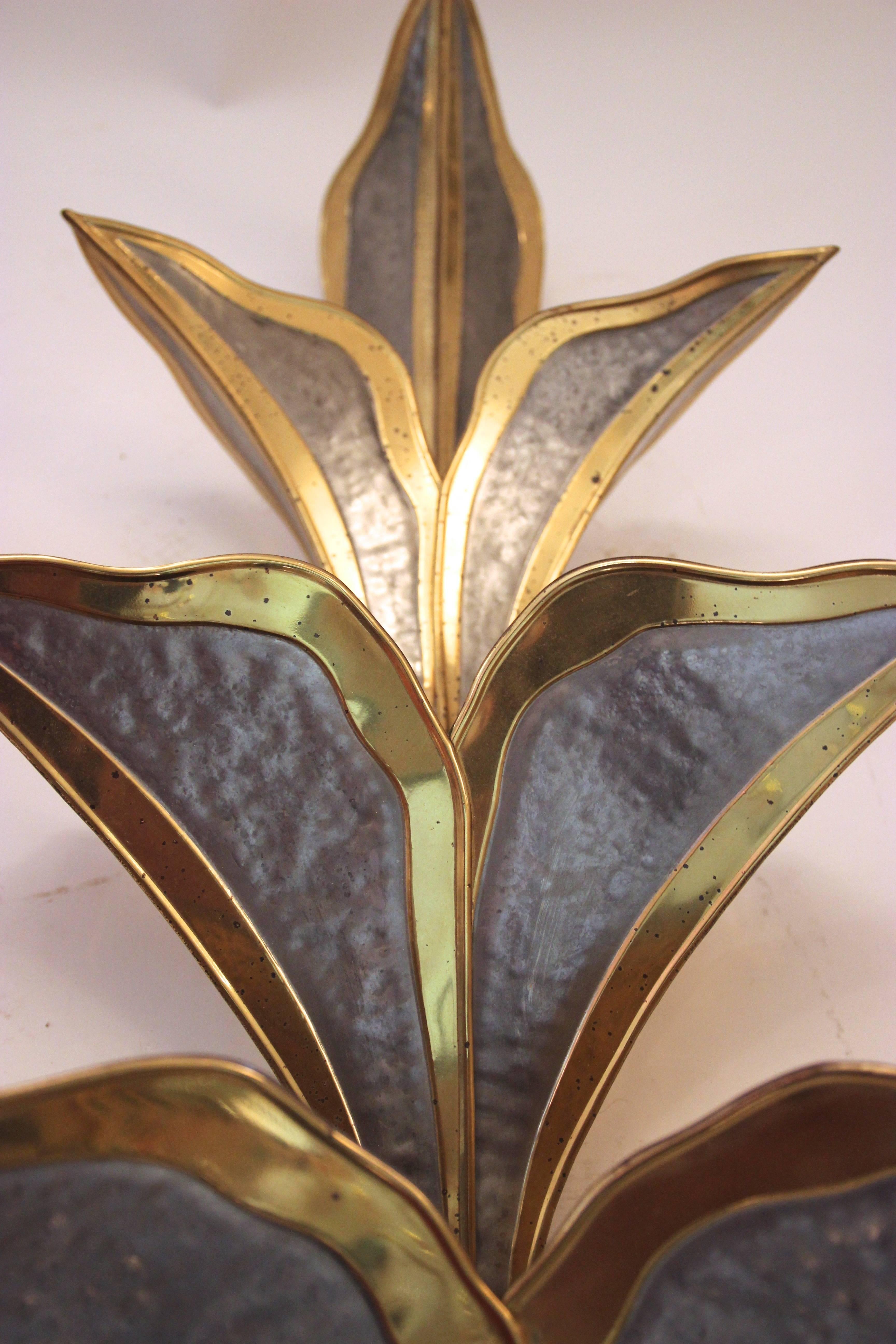 French Maison Jansen, Pair of Sconces, Gold-Plated Brass and Metal, circa 1970, France