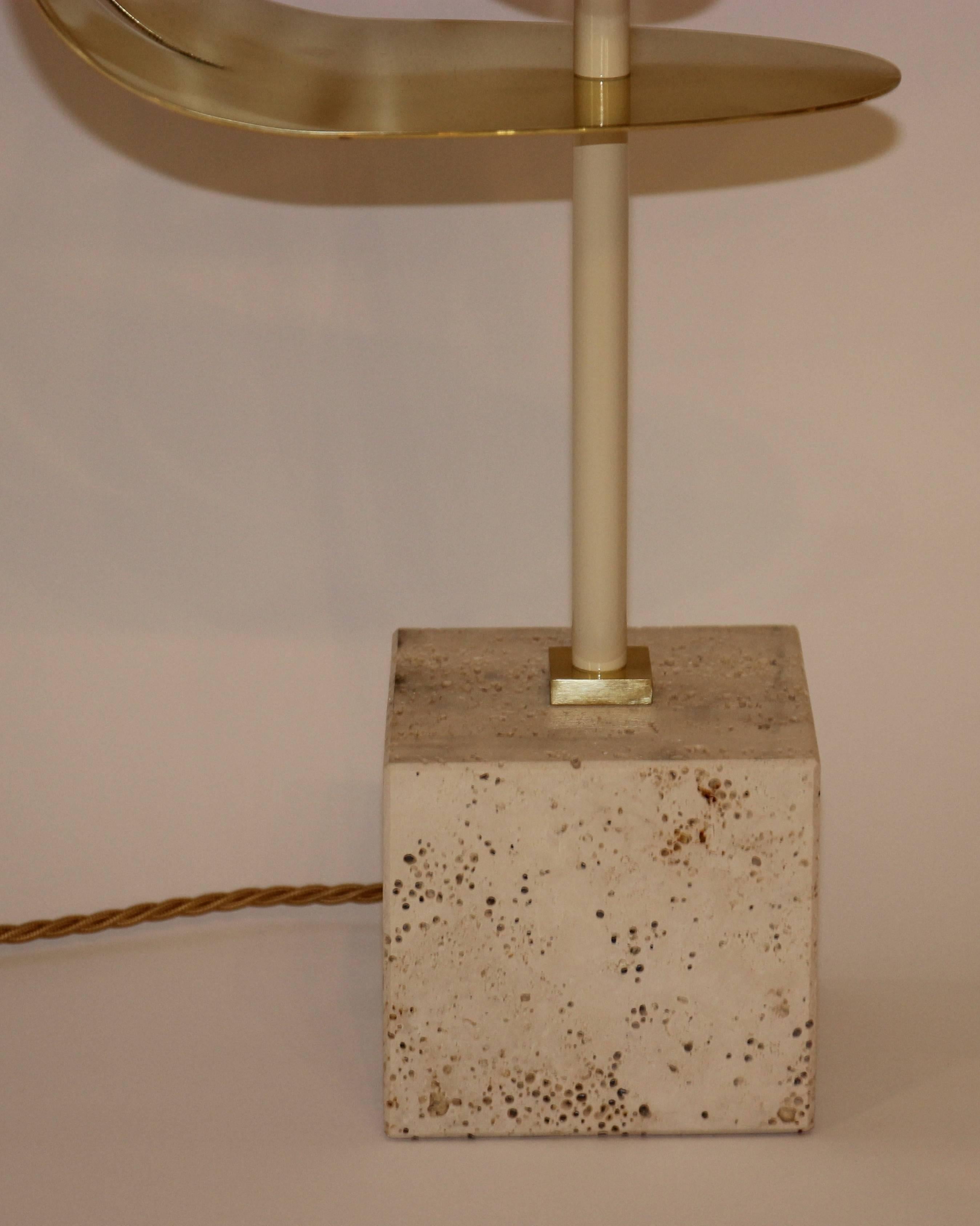 Angelo Brotto, Pair of Lamps, Brass and Travertine Base, circa 2000, Italy In Good Condition In Nice, Cote d' Azur