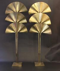 Tommaso Barbi, Pair of Golden and Hammered Brass Lamps, circa 1970, Italy
