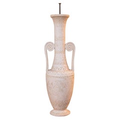 Große neoklassische Lampe, antikes graviertes Dekor, Scagliola, um 1960