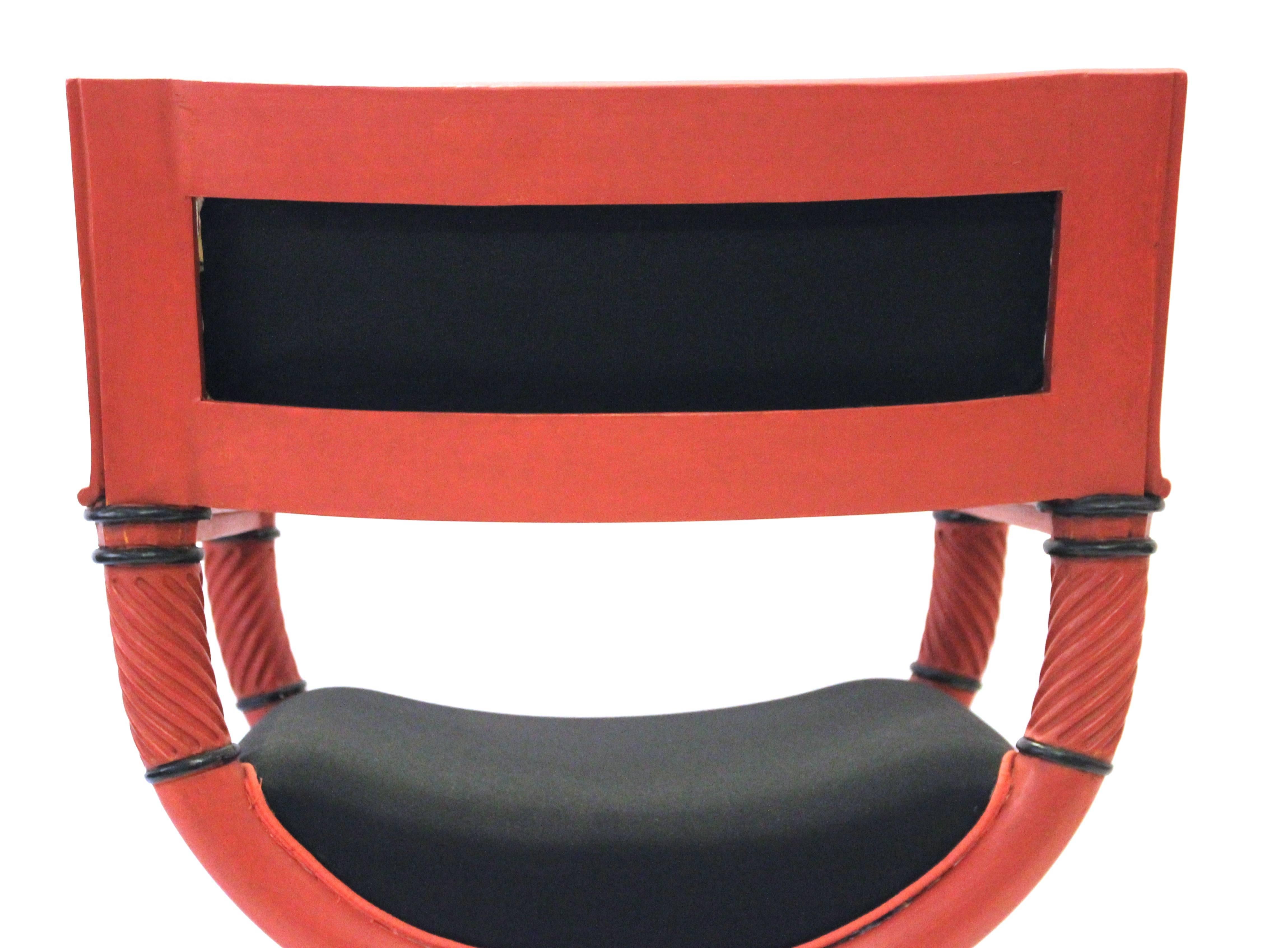 Set of Four Armchairs, Red Lacquer, Neo-Pompeiian Style, circa 1970, France In Good Condition In Nice, Cote d' Azur