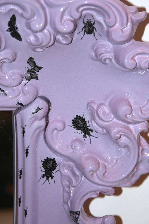 Mirror Decorated with Insects, Furiosa Edition Purple Ceramic, circa 2010, Italy In Good Condition For Sale In Nice, Cote d' Azur