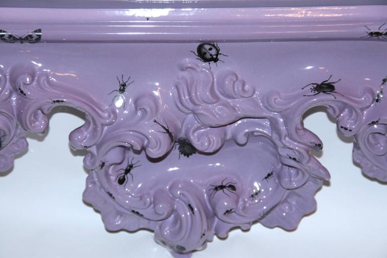 Contemporary Mirror Decorated with Insects, Furiosa Edition Purple Ceramic, circa 2010, Italy For Sale