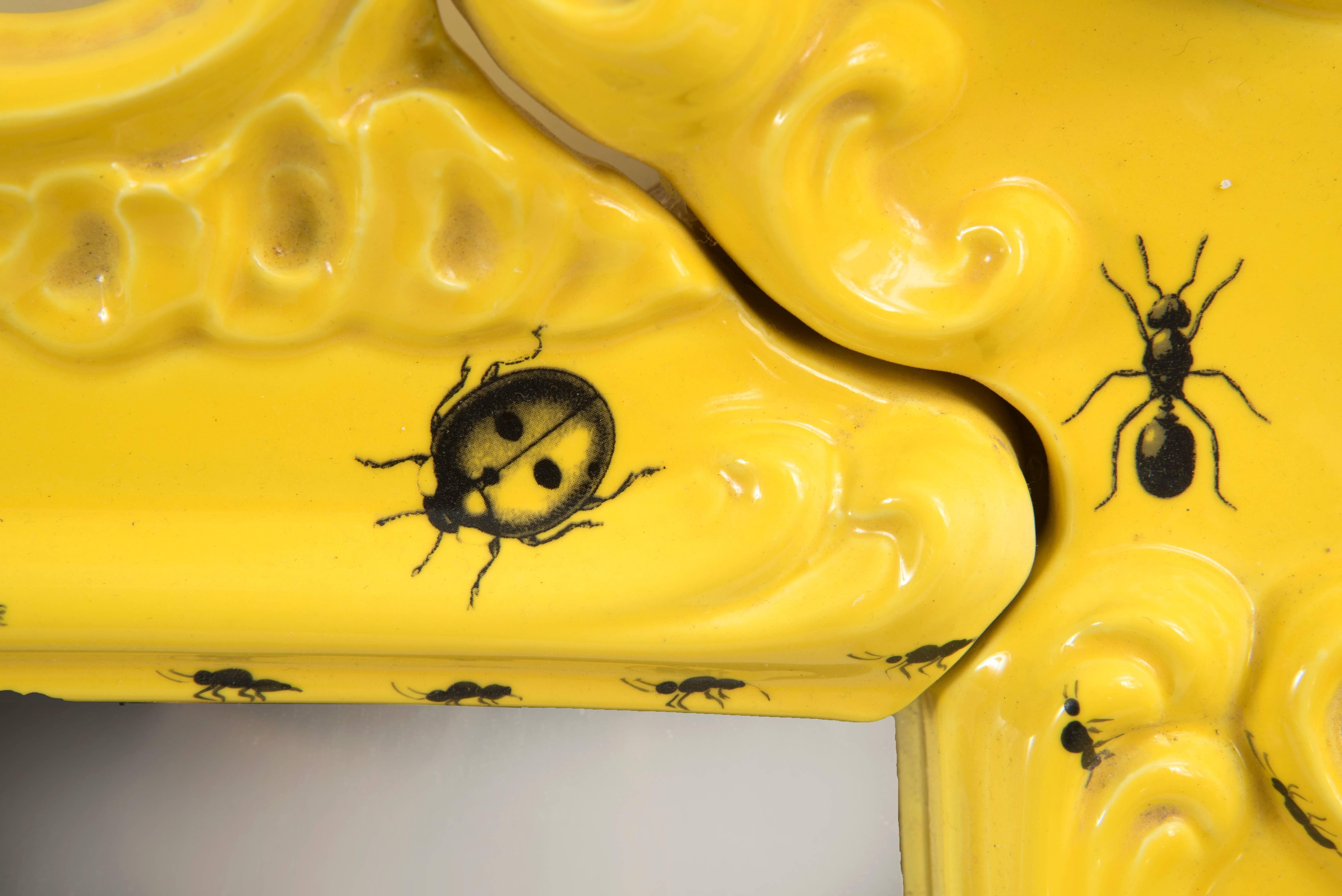 Glazed Mirror Decorated with Insects, Furiosa Edition Purple Ceramic, circa 2010, Italy