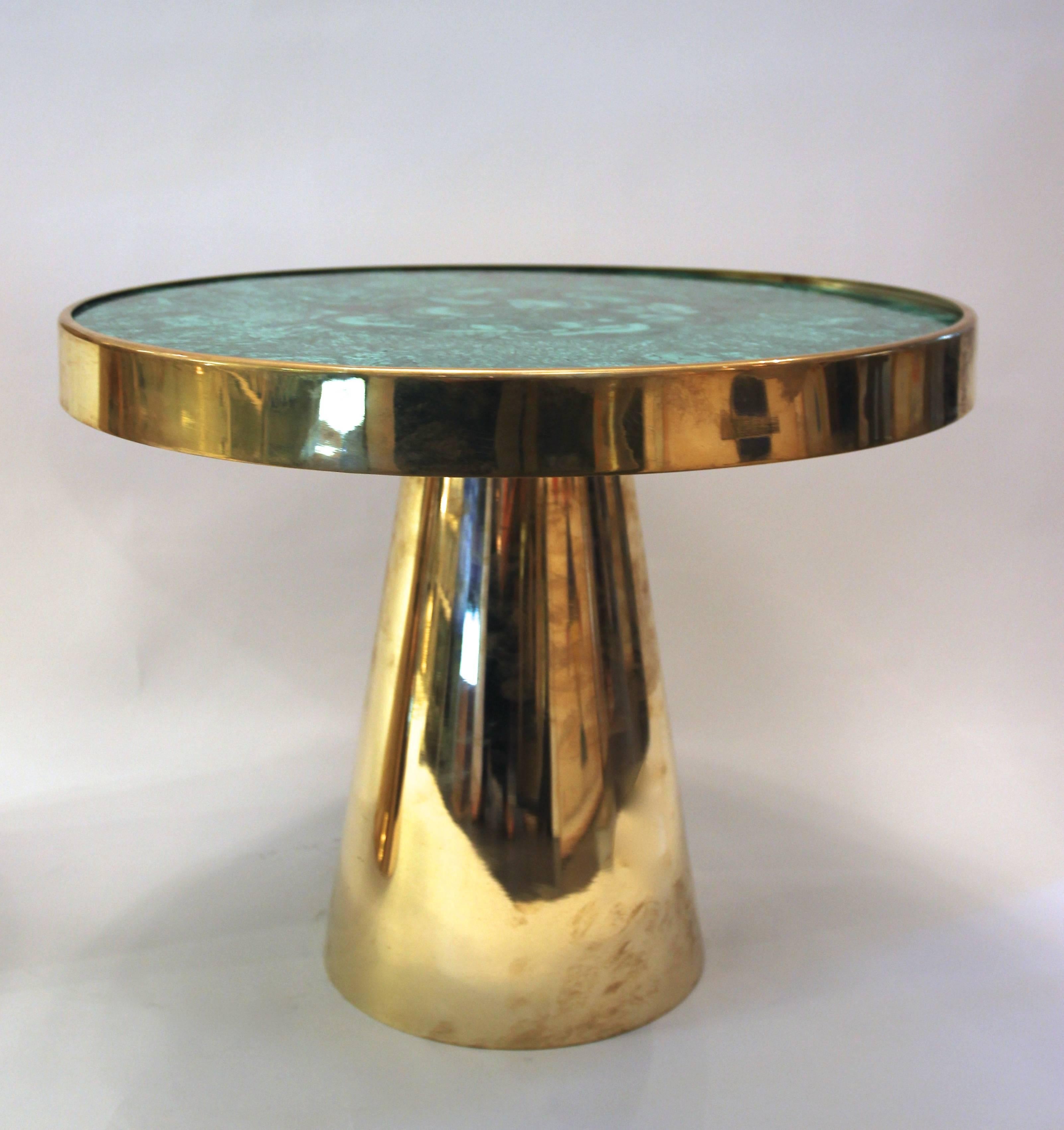 Gilt Pair of Tables, Gold Brass and Top in Semi-Precious Stone, circa 2010, Italy