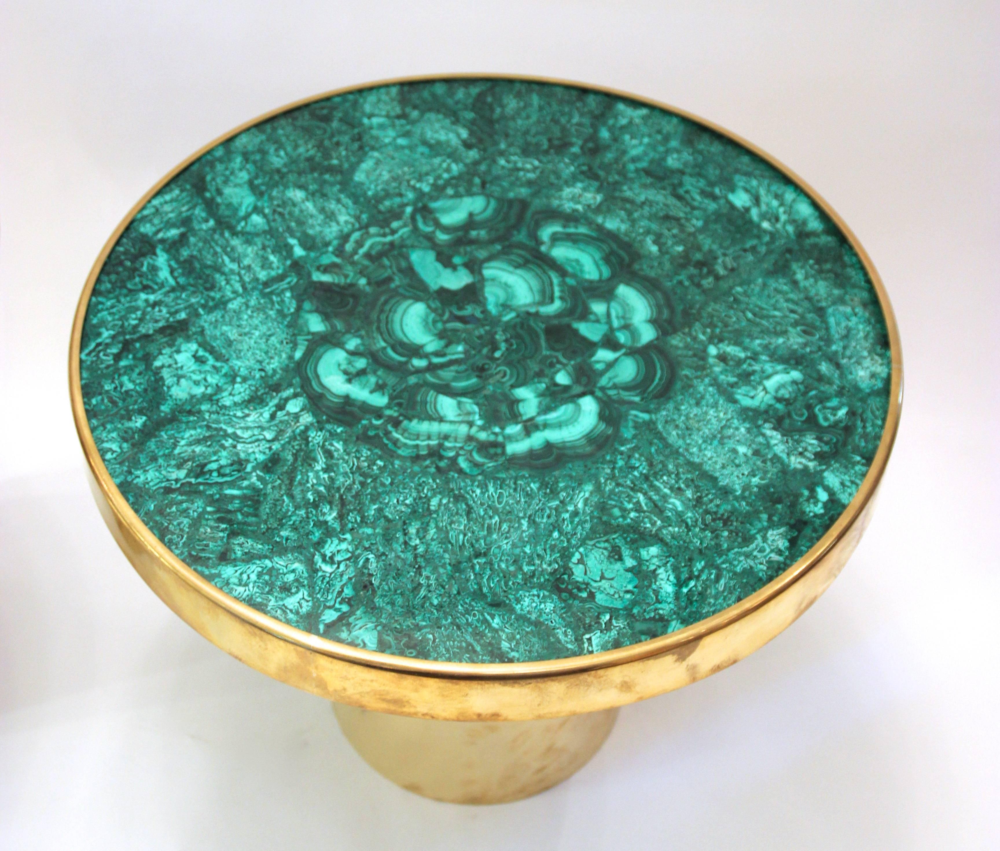 Pair of Tables, Gold Brass and Top in Semi-Precious Stone, circa 2010, Italy In Good Condition In Nice, Cote d' Azur