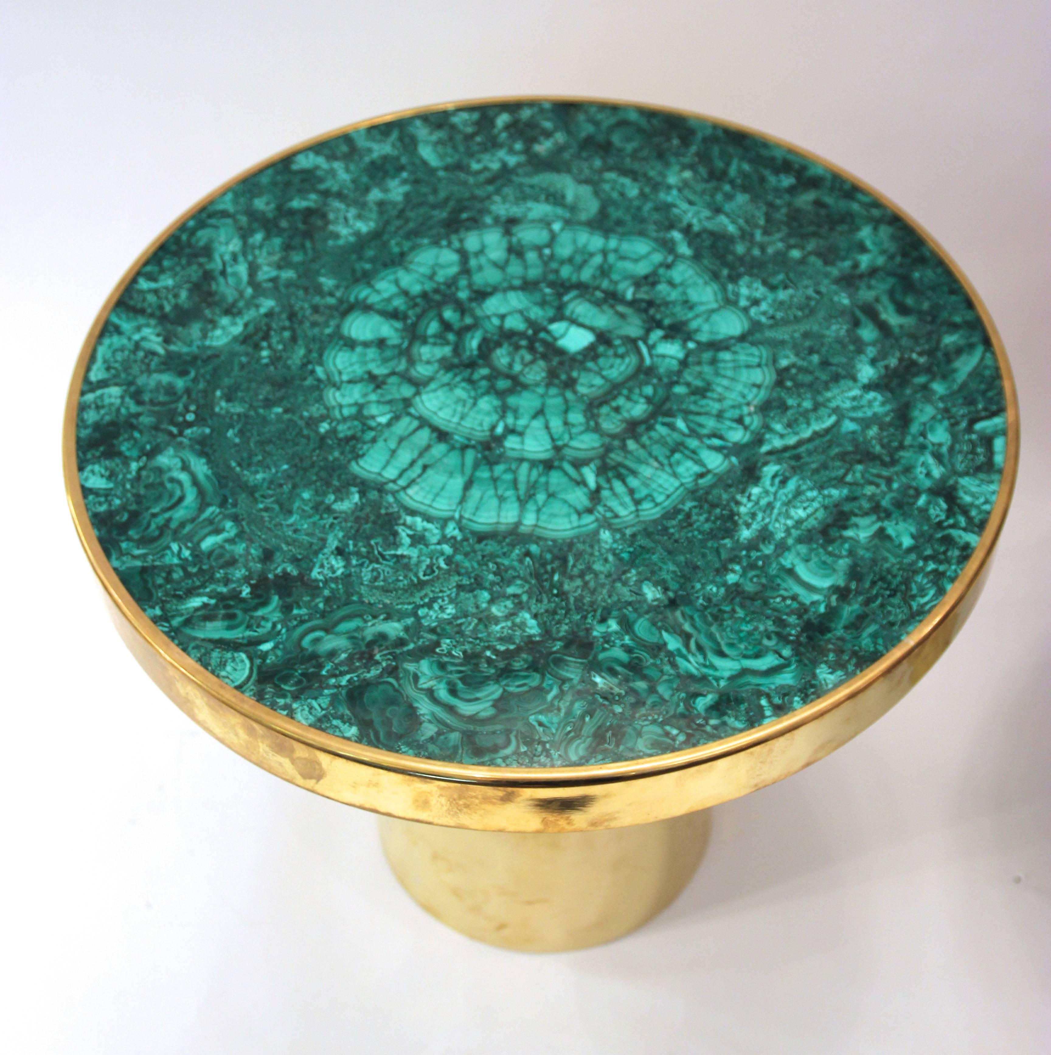 Italian Pair of Tables, Gold Brass and Top in Semi-Precious Stone, circa 2010, Italy