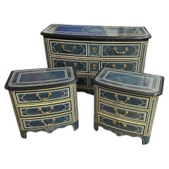 Maison Roméo Paris, Regency-style chest of drawers and pair of bedside tables.