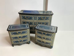 Maison Roméo Paris, Regency-style chest of drawers and pair of bedside tables.
