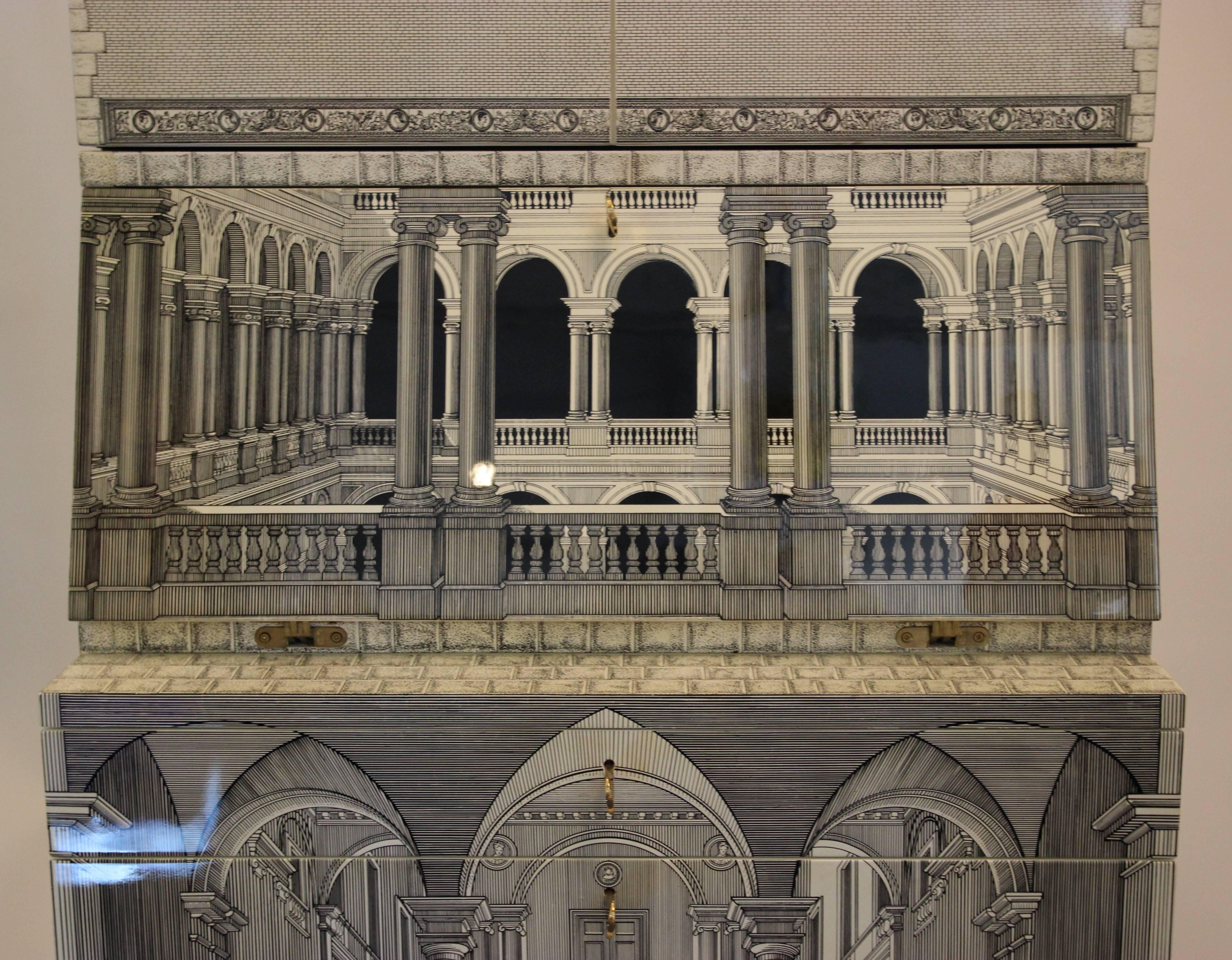 Mid-Century Modern Piero Fornasetti, Cabinet Trumeau Architettura, Barnaba Edition.