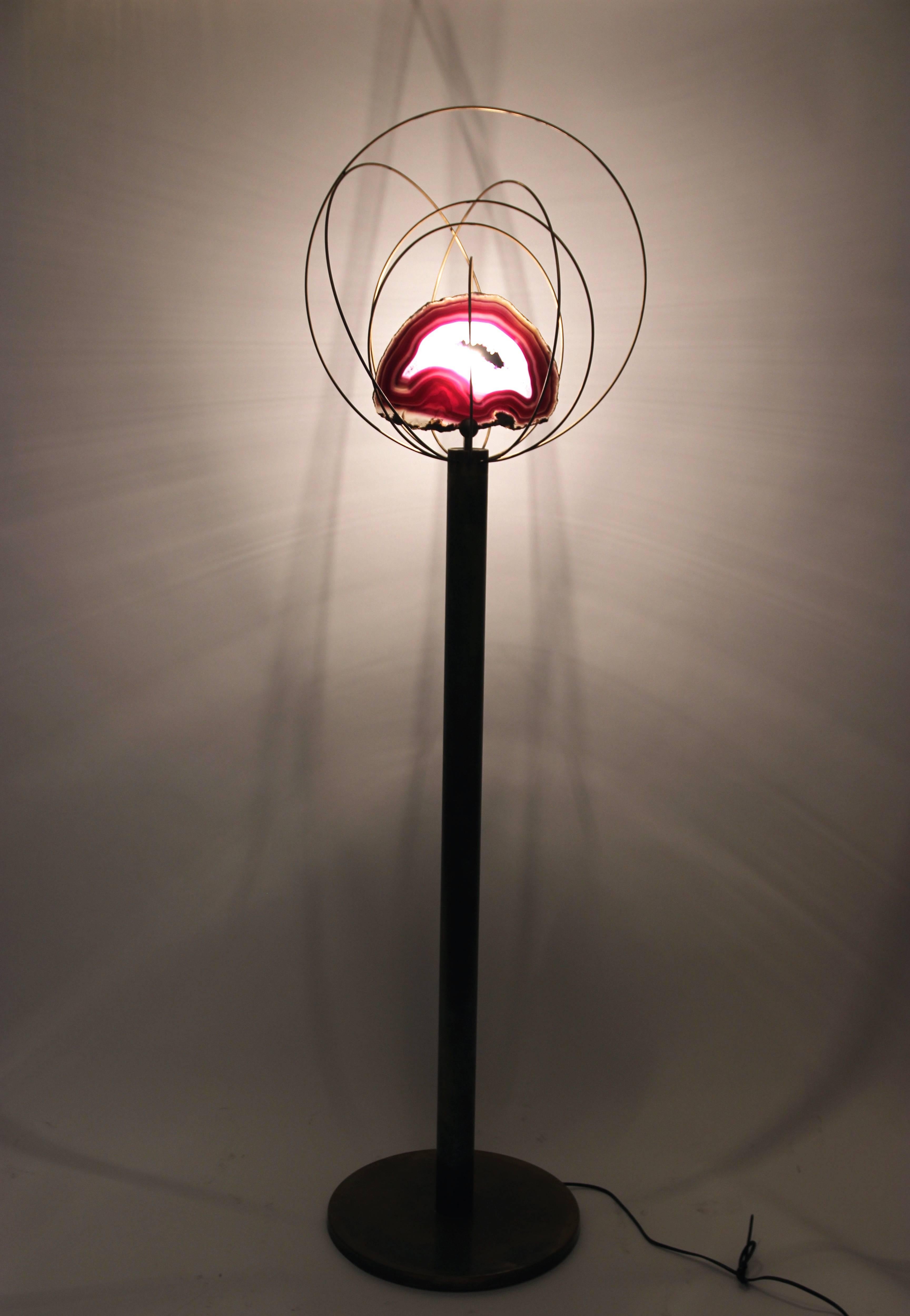 Angelo Brotto Floor Lamp, Polished Stone and Brass, circa 1970, Italy 2